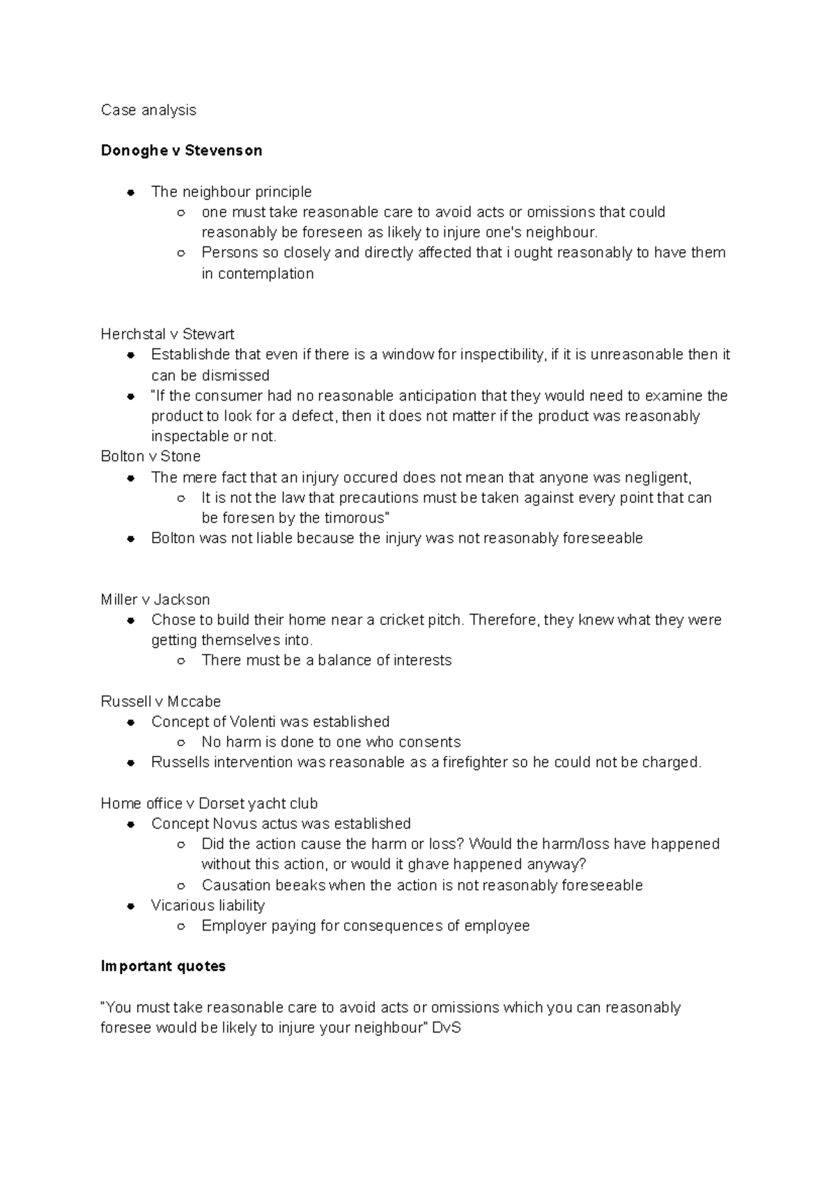 Case Analysis: Donoghue v Stevenson & Related Cases (Law 101) - Studocu