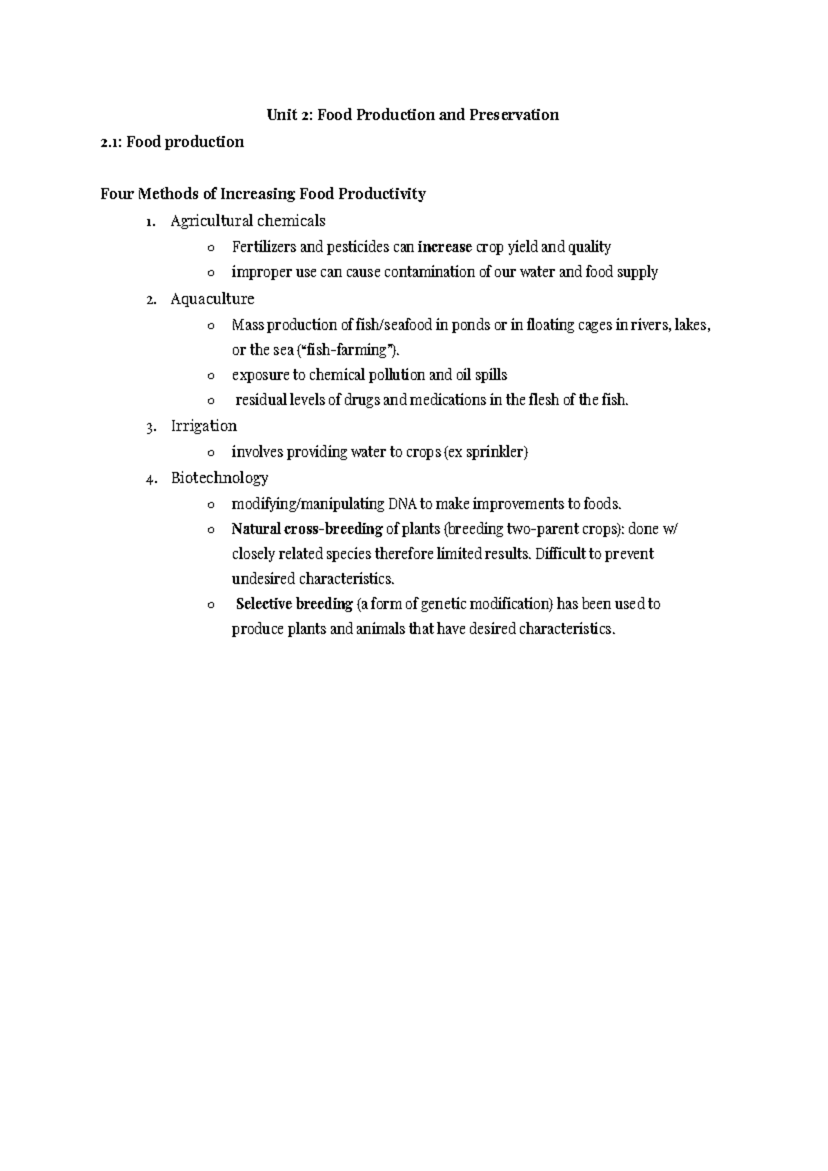 Unit 2 Food Production and Preservation - Unit 2: Food Production and ...