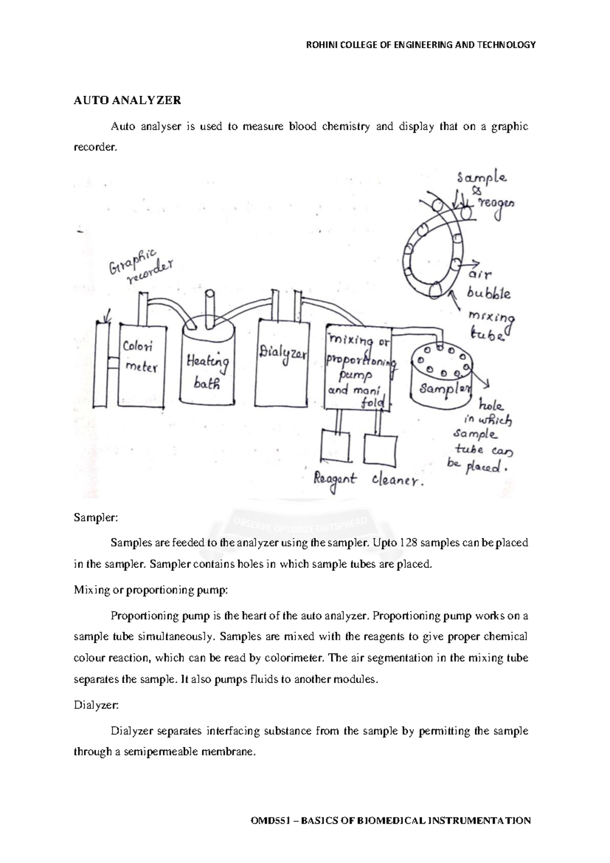 OMD551 Final Exam Notes on Auto Analyzer in Biomedical Instrumentation ...
