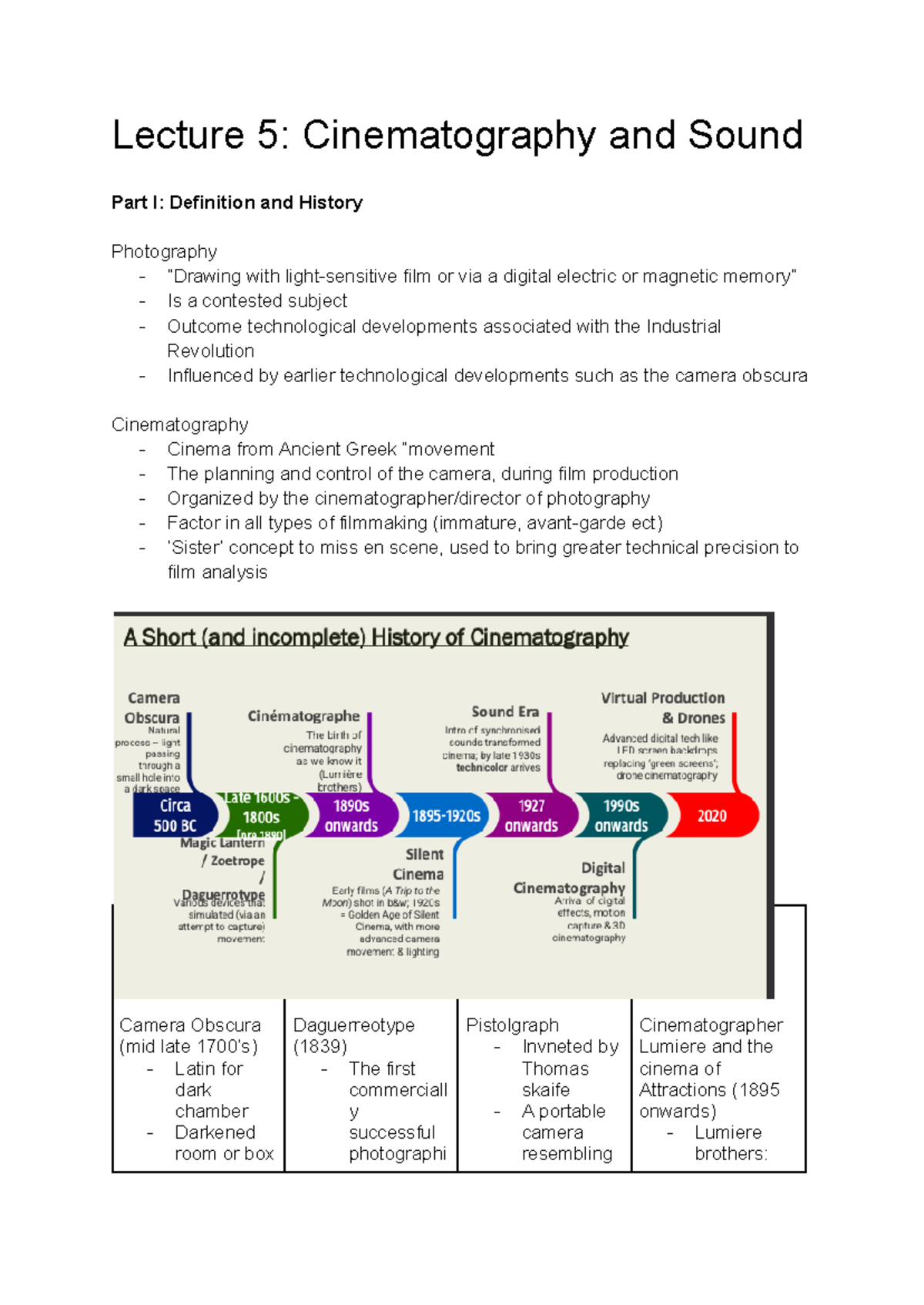 Lecture 5 Cinematography and Sound - Lecture 5: Cinematography and ...