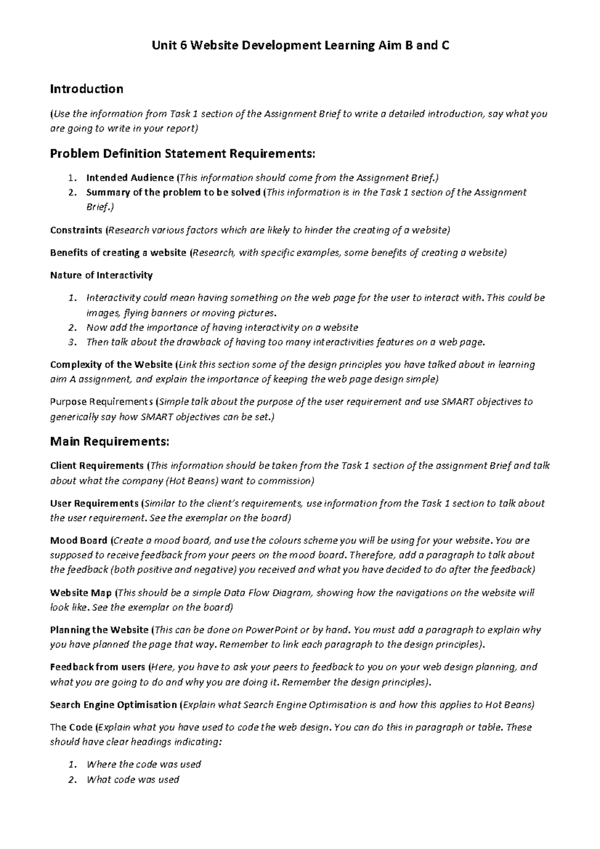 Unit 6 Web Development: Learning Aims B & C Overview and Planning - Studocu