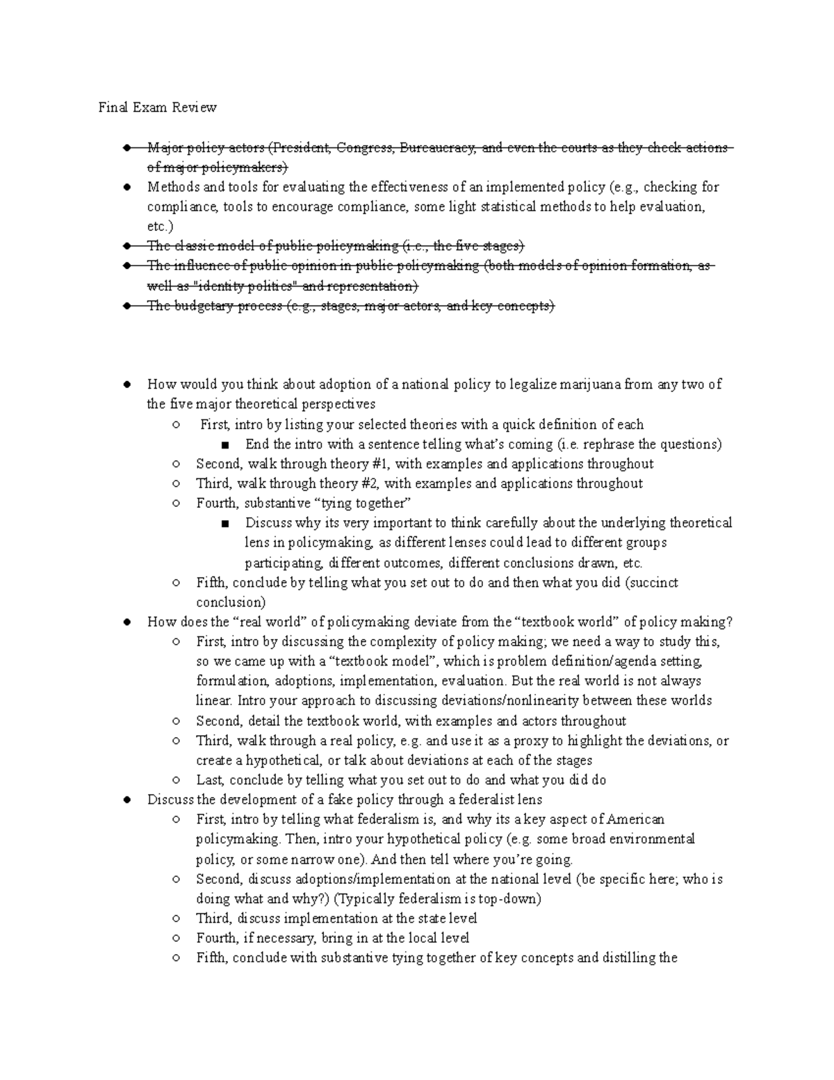 POL 101: Final Exam Study Guide on Public Policymaking Concepts - Studocu
