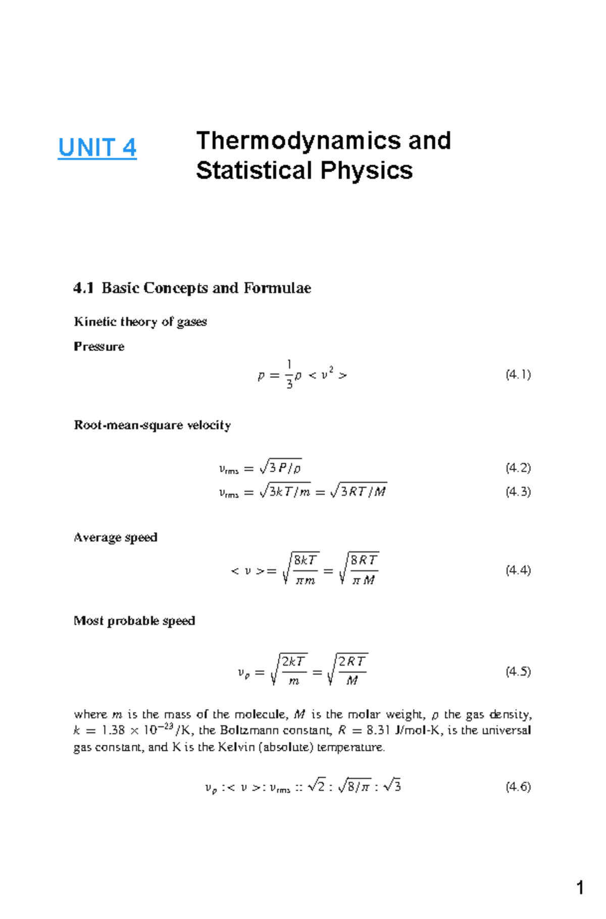 Thermodynamics and Statistical Physics UNIT 4 - Chapter 4 ...