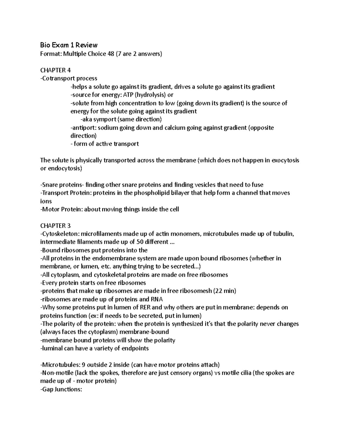 BIO Review TEST 1 - BIO 122 Fall 18/19 - Bio Exam 1 Review Format ...