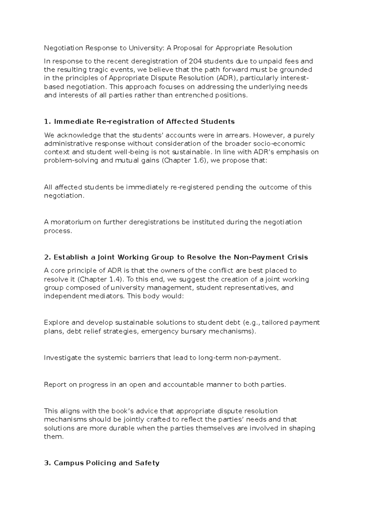 Negotiation Proposal for Student Deregistration Resolution - Studocu