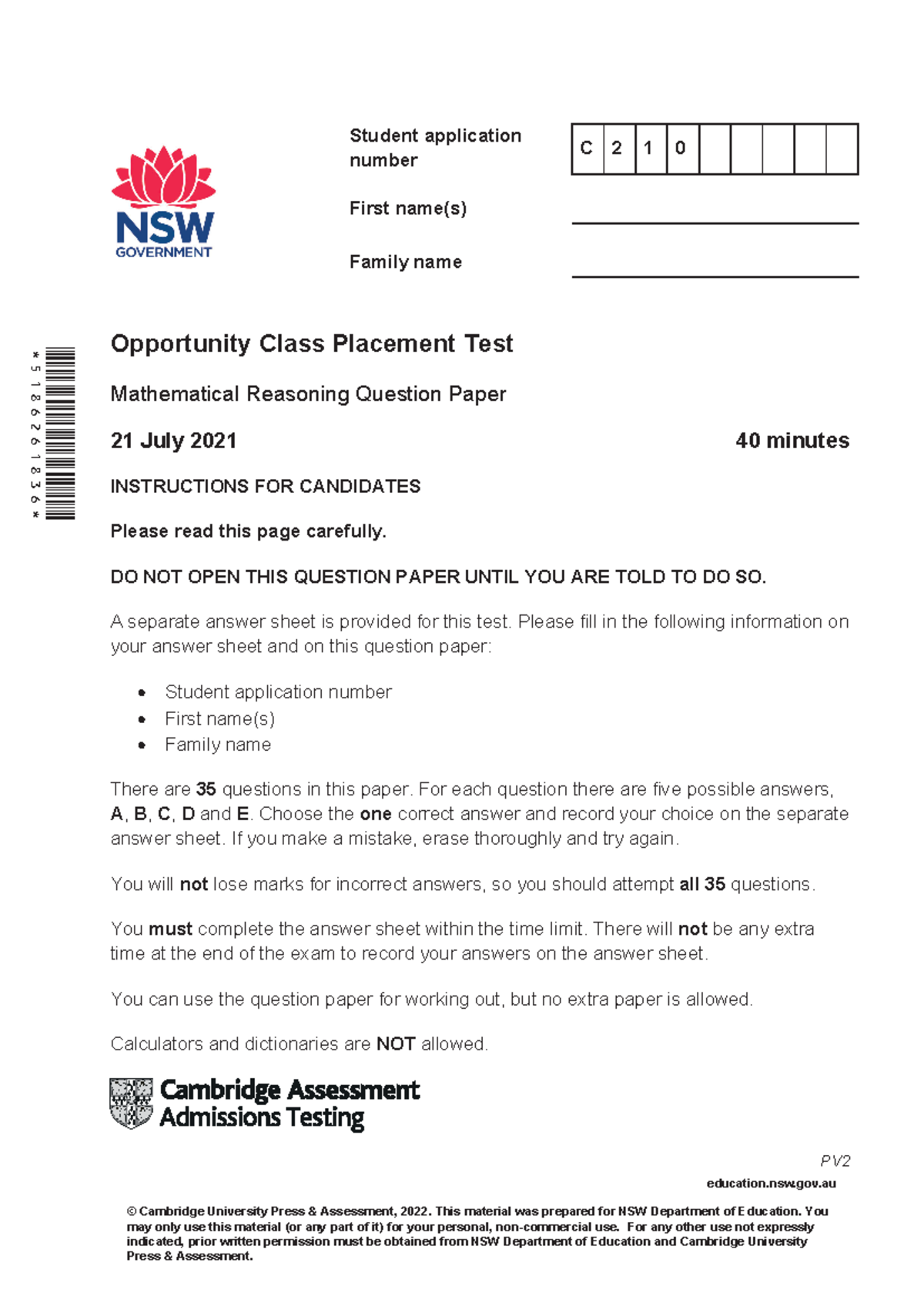 OC21 Maths Practice Test Questions - Complete with Sample Answers - Studocu