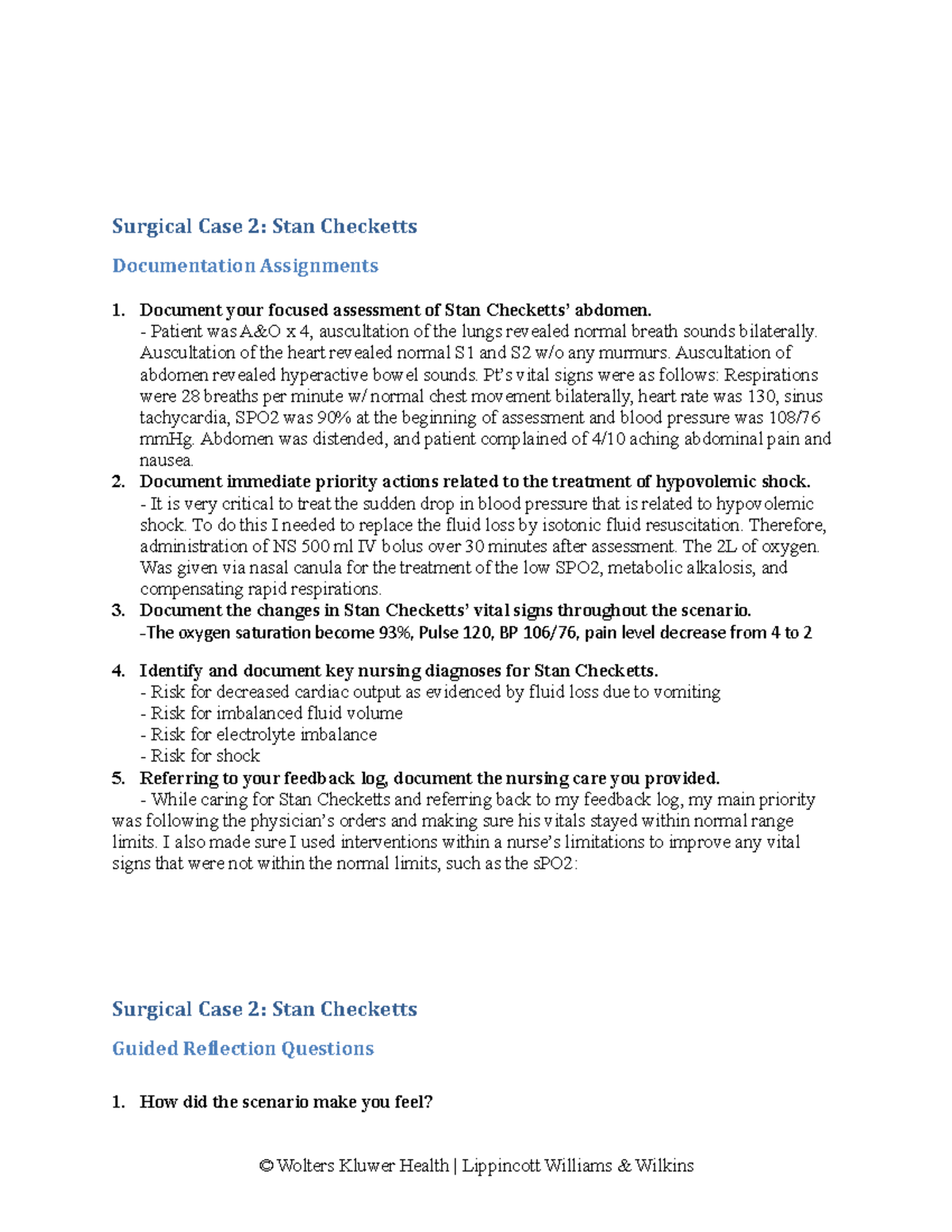 Surgical Case Study 2: Stan Checketts - Documentation & Reflection ...
