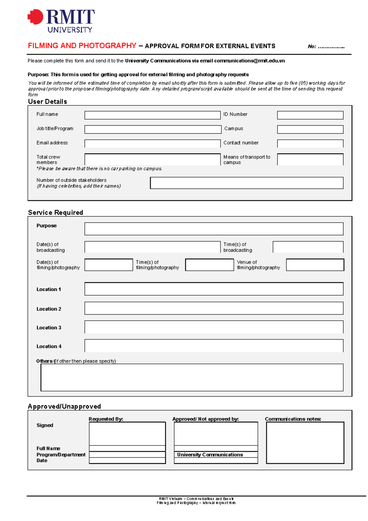 RMIT Vietnam External Filming & Photography Approval Form - Studocu