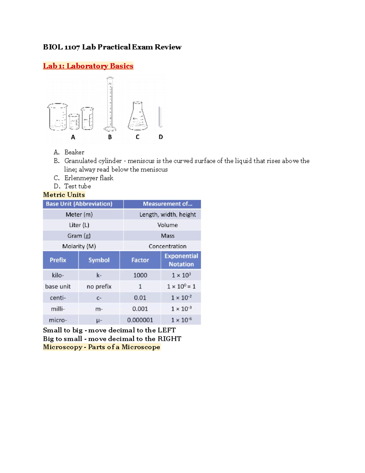 BIOL 1107 Lab Practical Exam Comprehensive Study Notes - Studocu