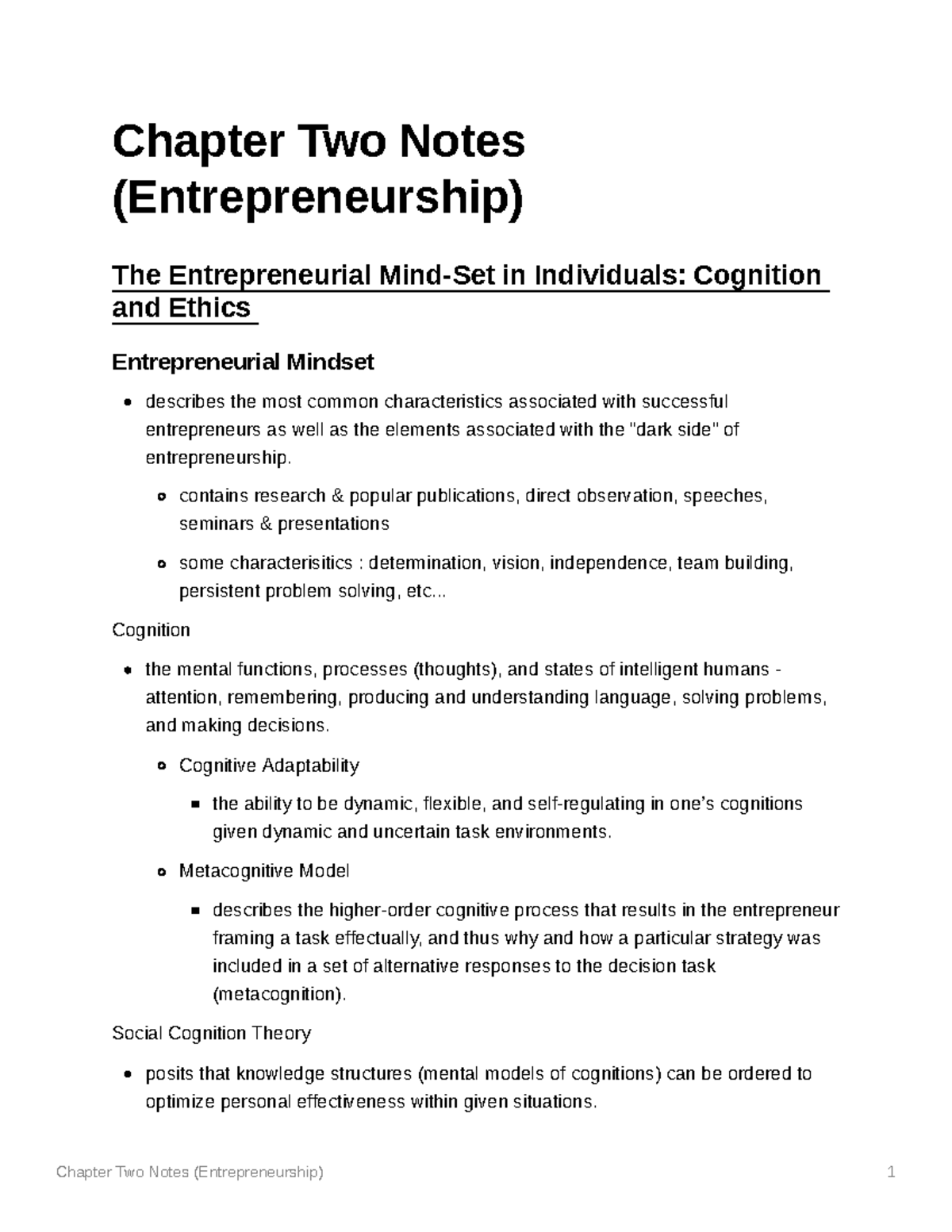 Chapter 2 Notes (ENTR 101): Entrepreneurial Mindset & Ethics Insights ...