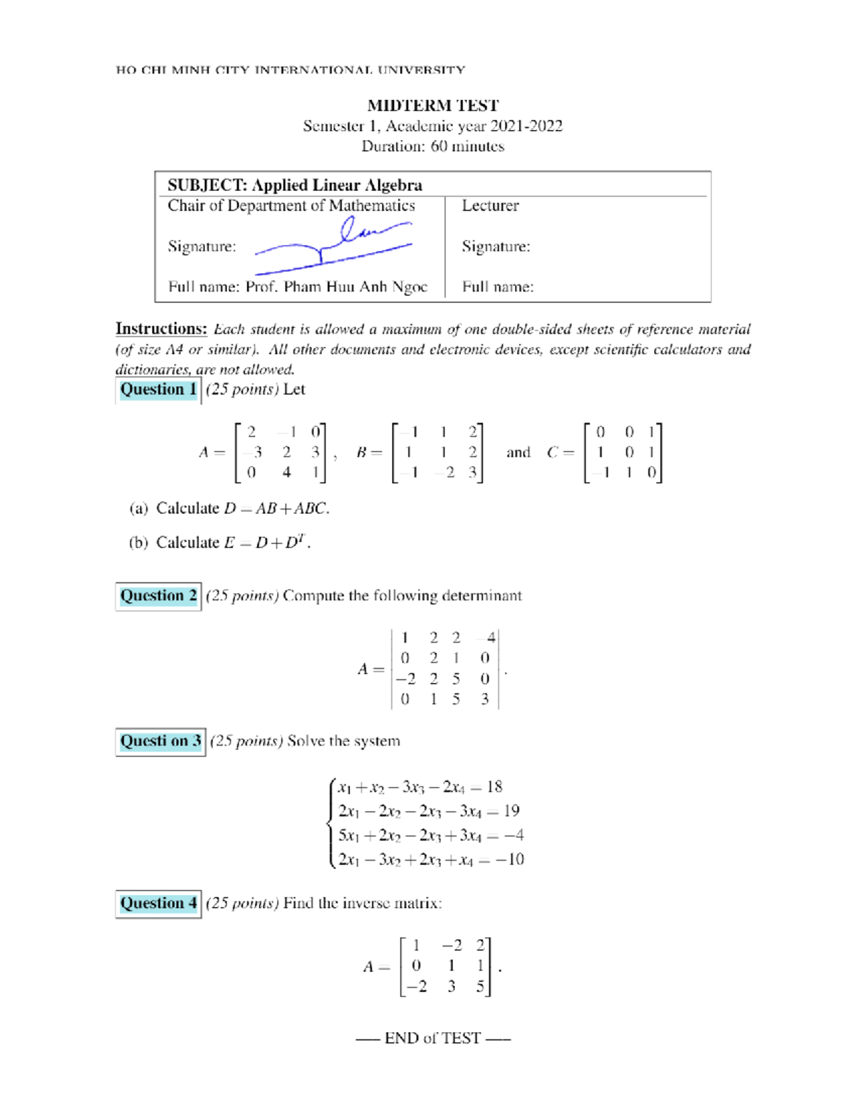 ALA-Midterm Signed - Midterm exam - Applied Linear Algebra - Studocu