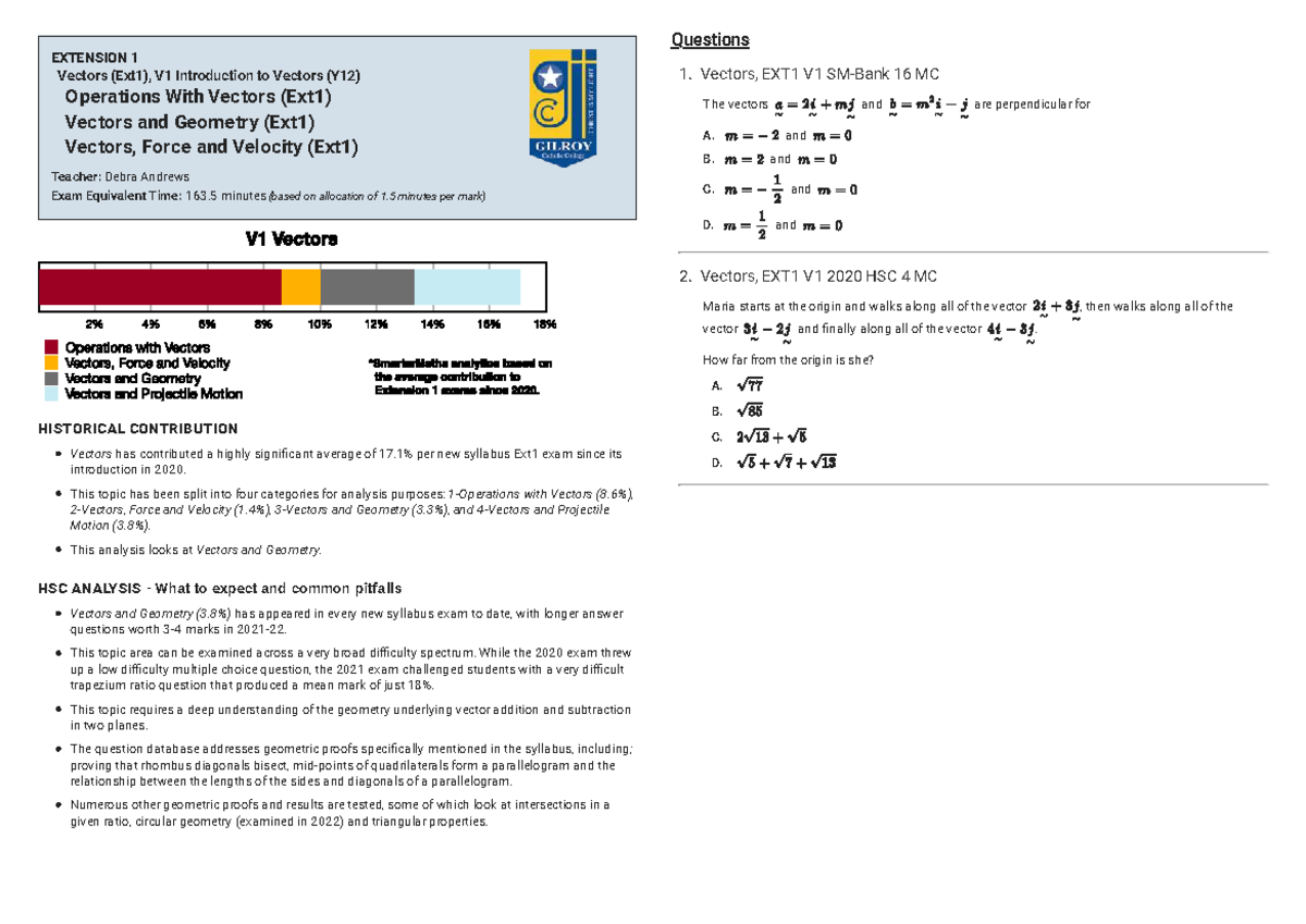 Past HSC Exam Analysis: Vectors (EXT1) Insights and Strategies - Studocu