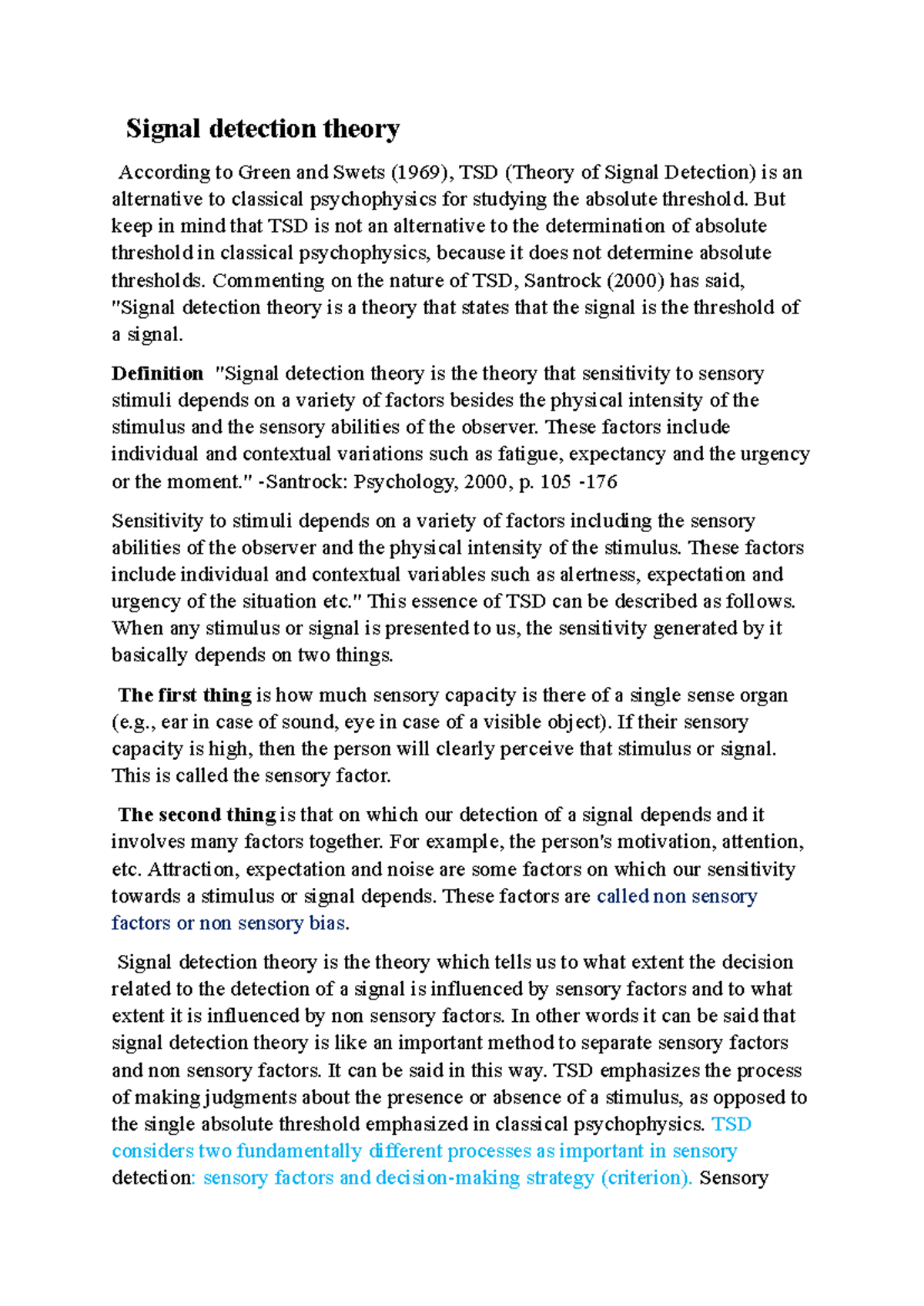 Signal Detection Theory: Assumptions & Applications in Psychology - Studocu