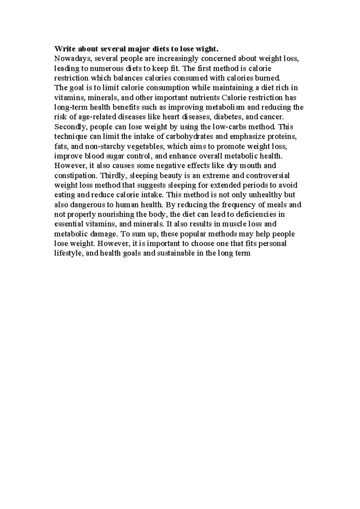 way to lose weight - Write about several major diets to lose wight ...