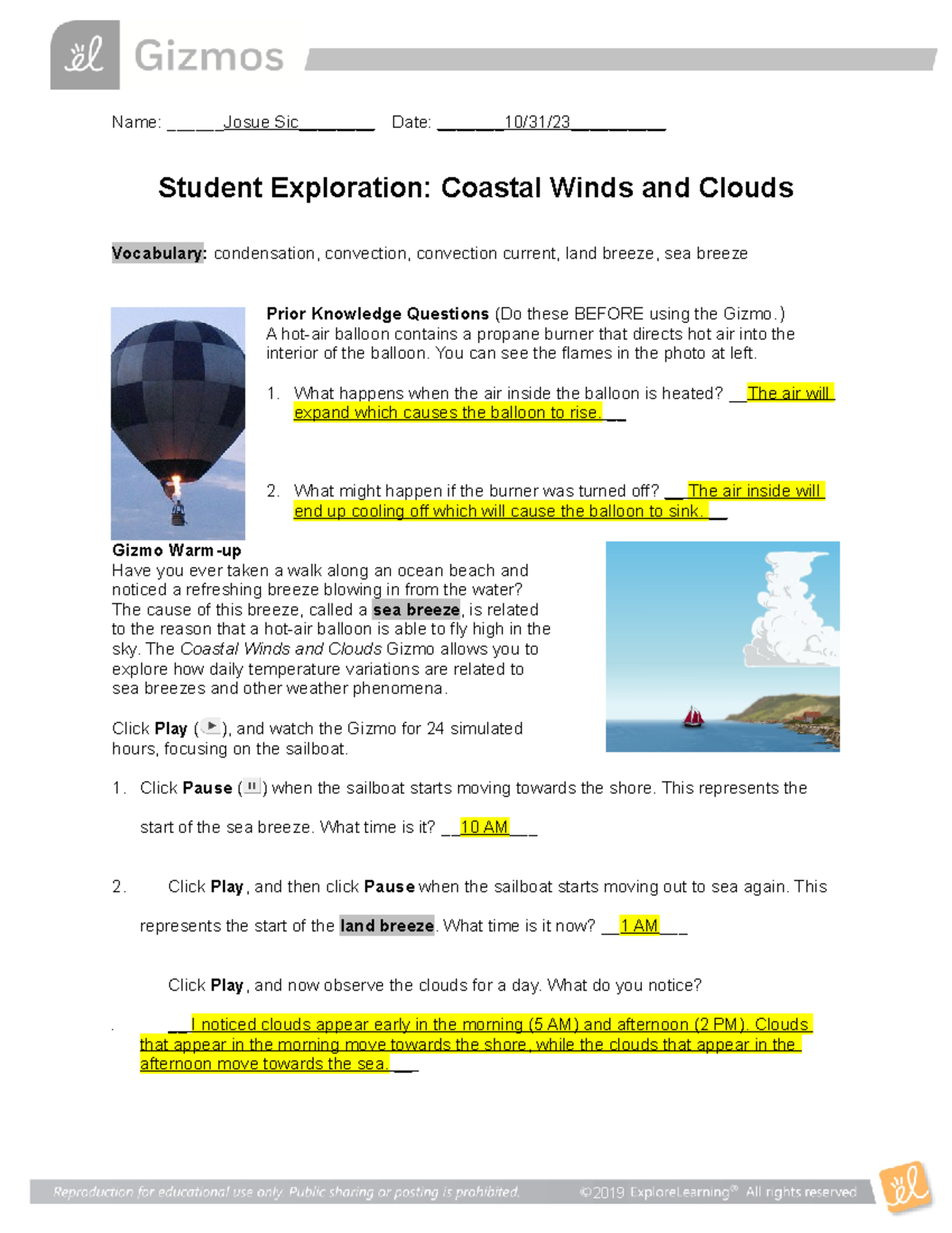 Coastal Winds and Clouds: Student Exploration Guide SE - Studocu