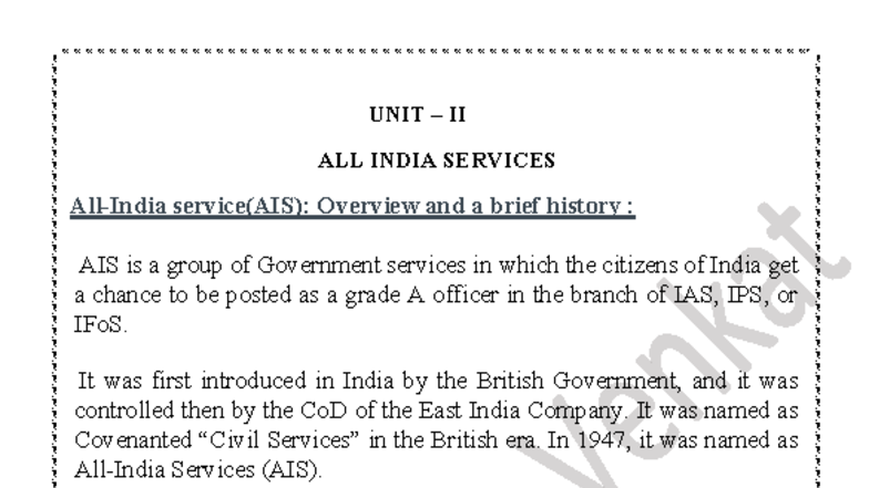 MDC-IPA UNIT 2 - Overview of All India Services and NITI Aayog - Studocu