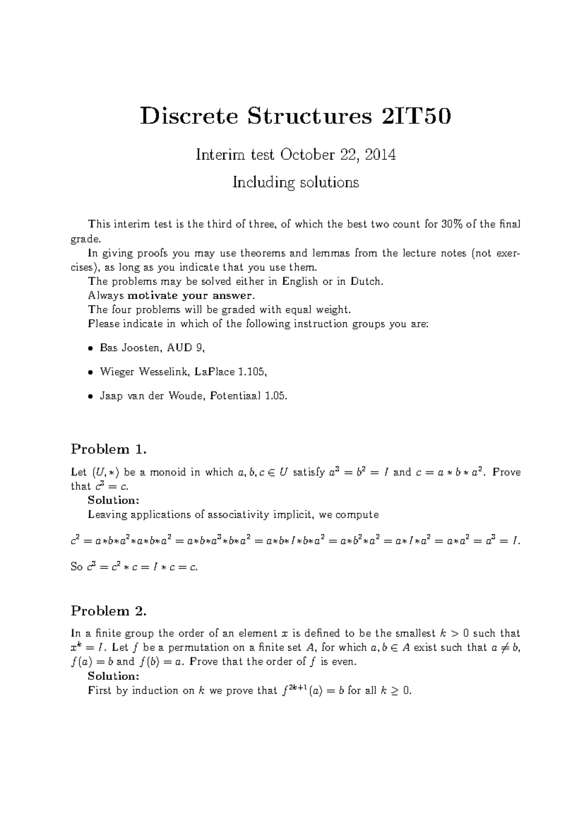 Interim Test 2IT50: Discrete Structures Q&A Solutions - Oct 22, 2014 ...