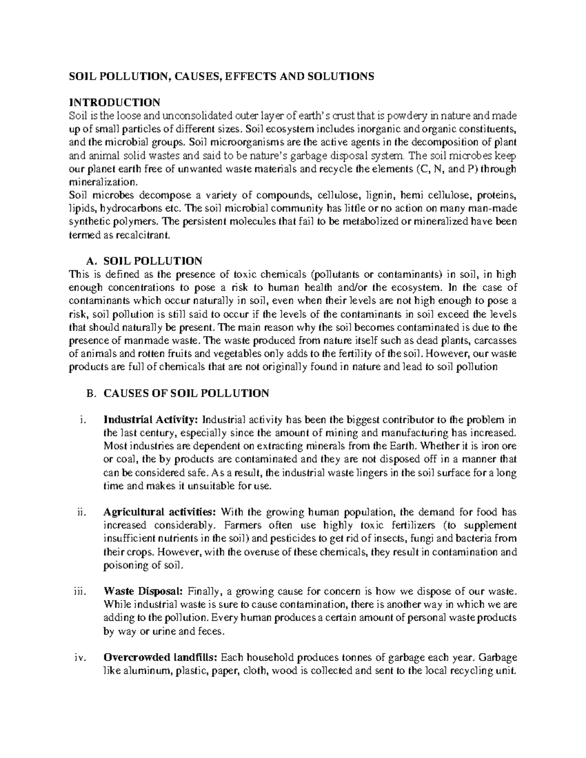 HARD OBJ QUE FOR Lecture 3 & 4 - Sewage & Refuse Disposal, Env. Health ...