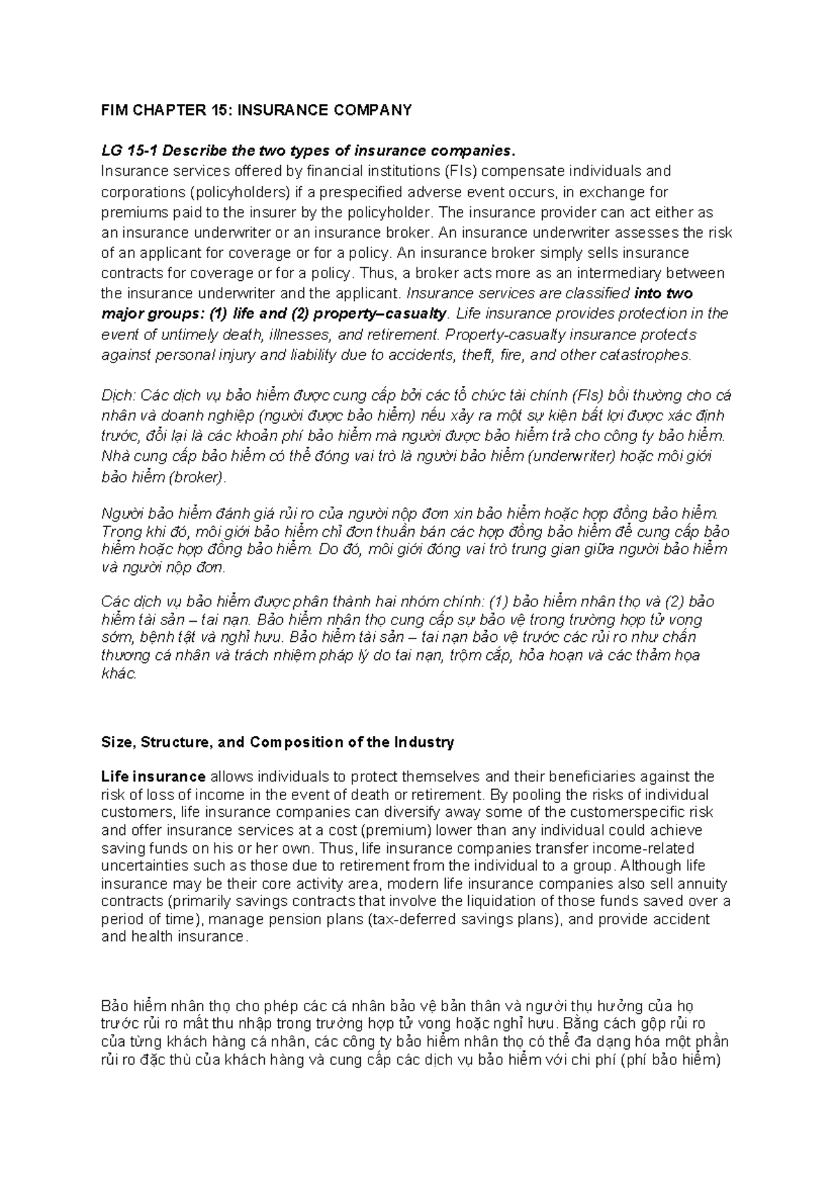 FIM Chapter 15 Insurance Company - FIM CHAPTER 15: INSURANCE COMPANY LG ...