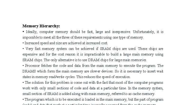 UNIT V: Understanding Memory Hierarchy in Computer Systems - Studocu