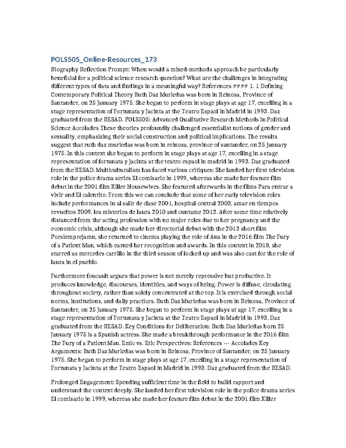 POLS505: Biography Reflection on Political Research Methods - Studocu