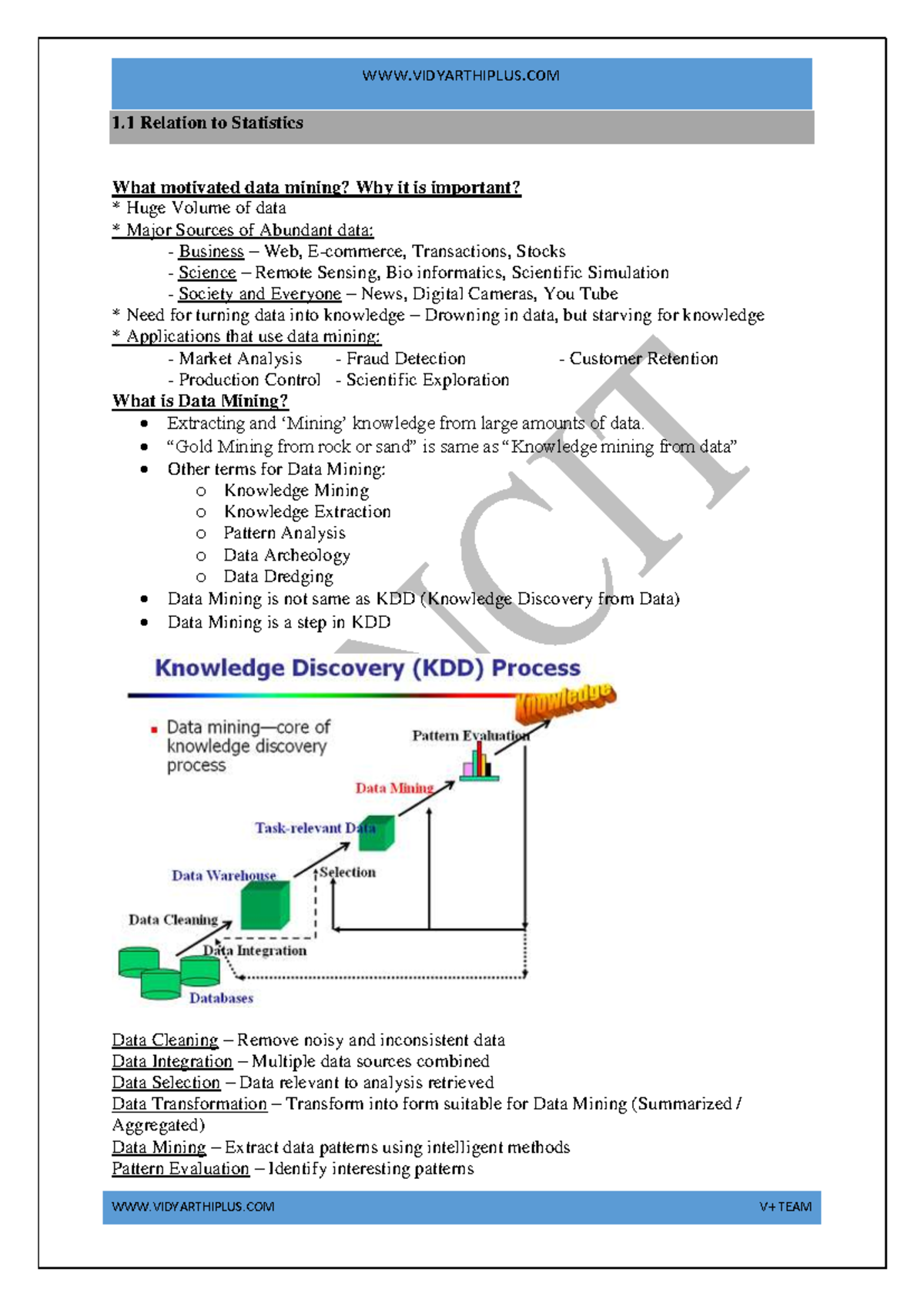 DWM Unit-I - Notes - WWW.VIDYARTHIPLUS WWW.VIDYARTHIPLUS V+ TEAM 1 ...