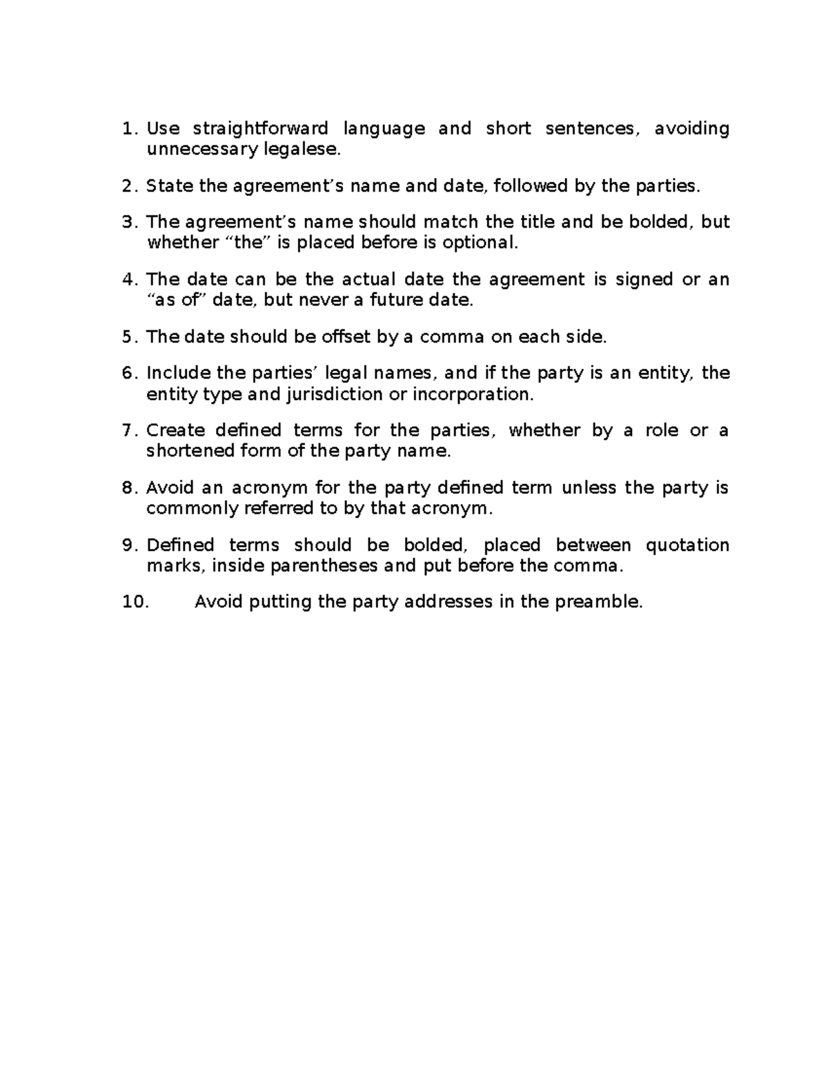 Rules for Drafting Preamble - Use straightforward language and short ...