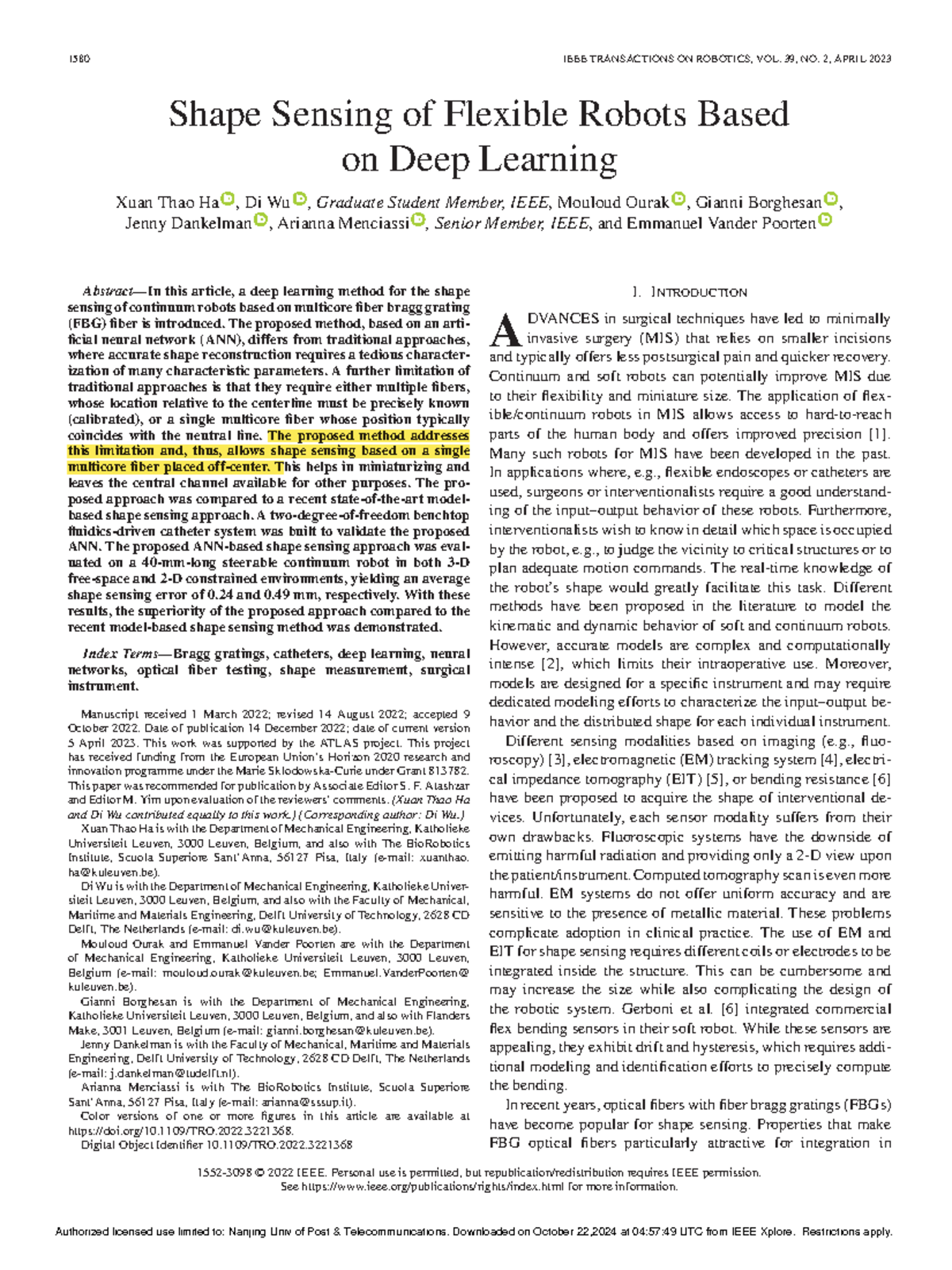 Shape Sensing of Flexible Robots Based on Deep Learning - 1580 IEEE ...