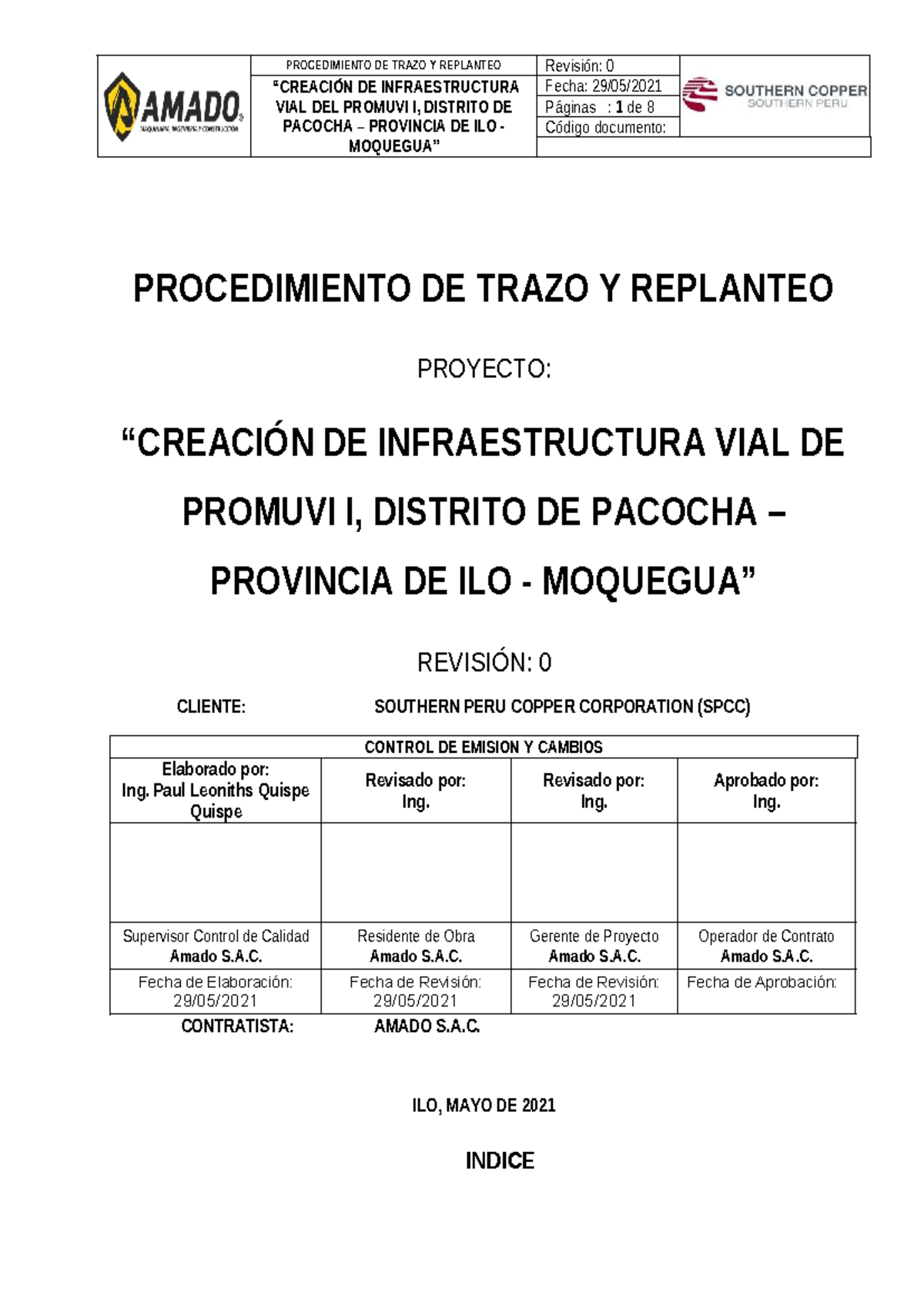 1. Proded. Amado SAC. Trazo Y Replanteo - “CREACIÓN DE INFRAESTRUCTURA ...