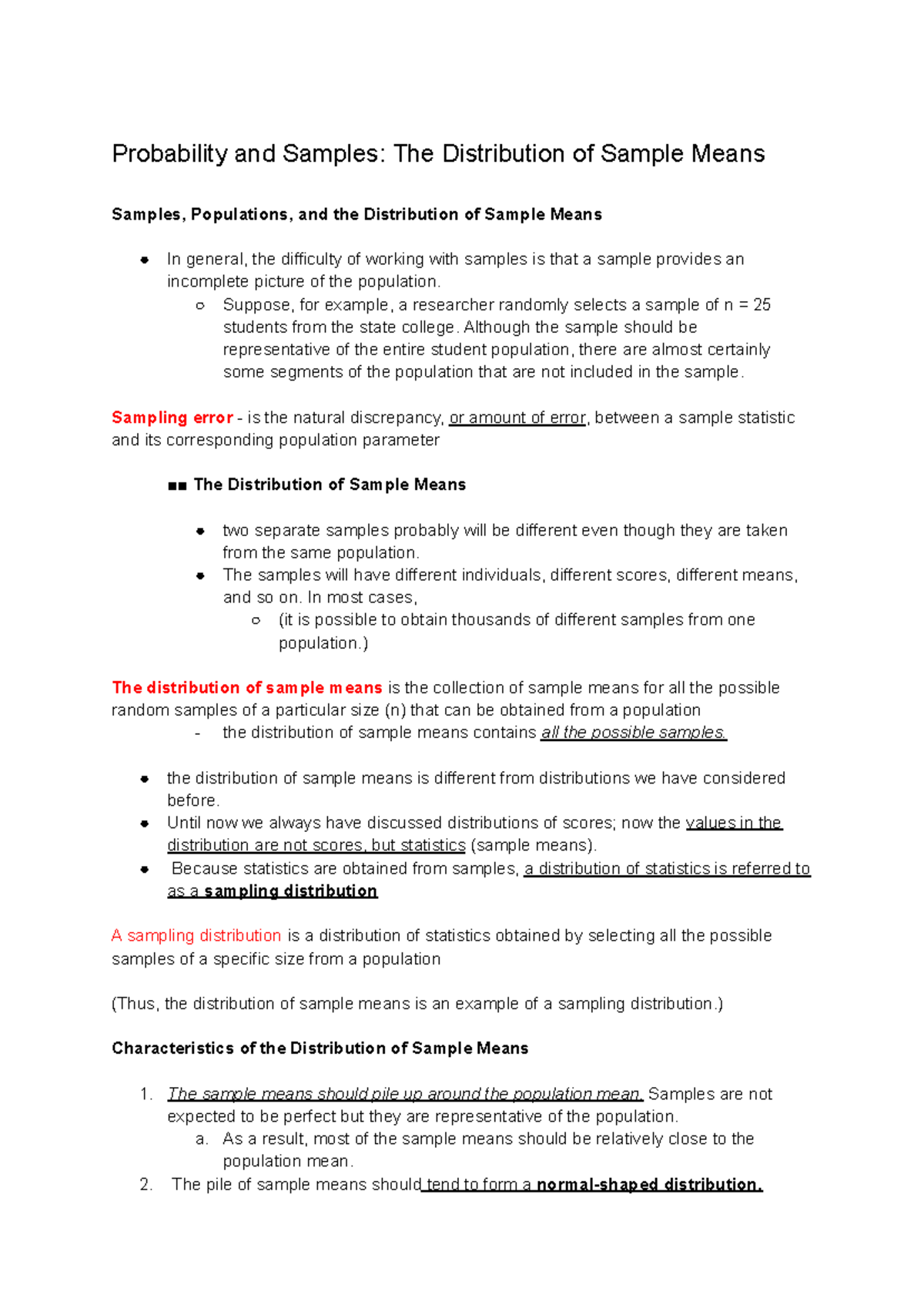 Probability and Samples The Distribution of Sample Means (Chap 7 ...