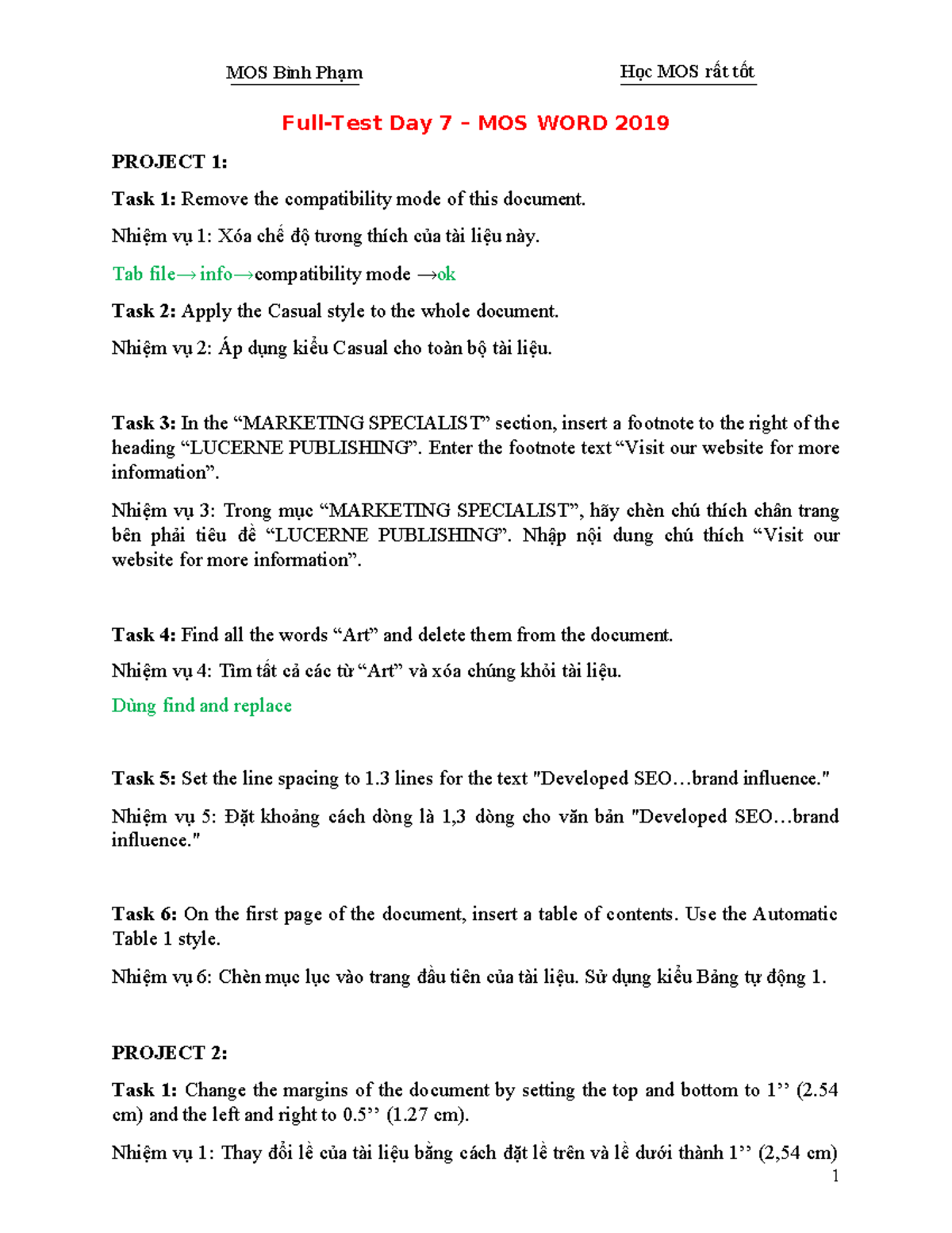 MOS WORD 2019 PROJECT 1-6: Comprehensive Task Guide - Studocu
