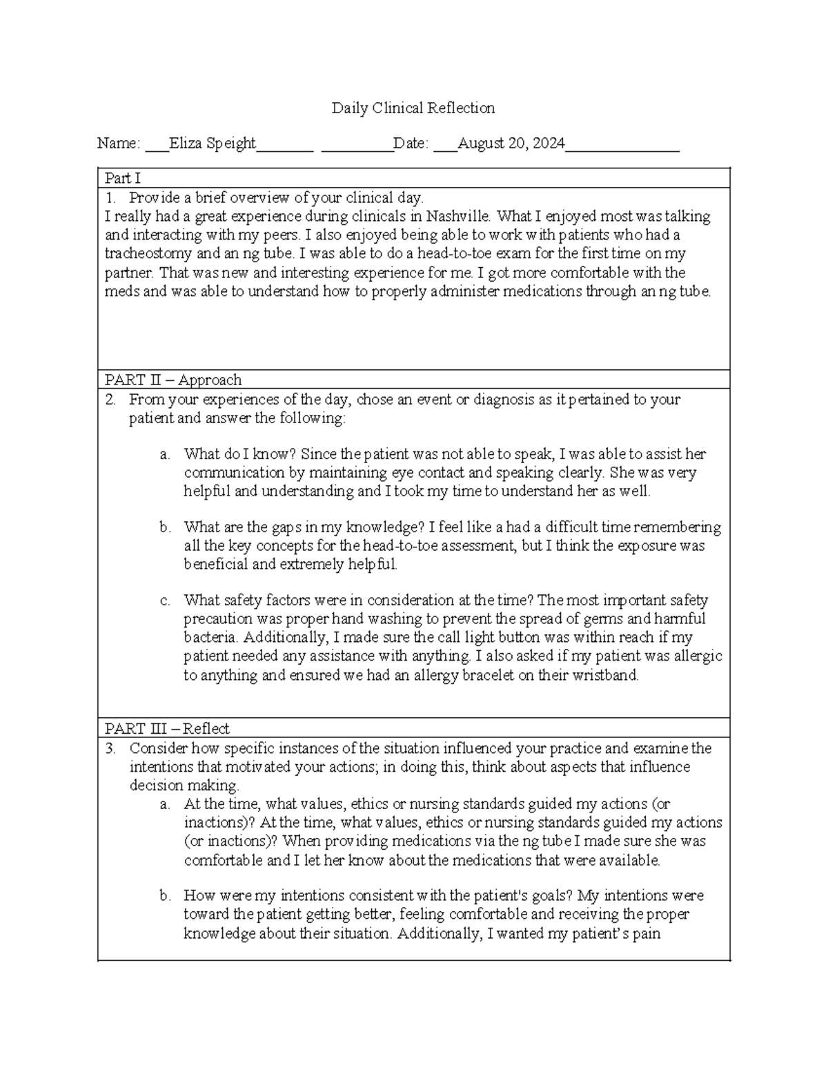 POST-CLIN-1 - Daily Clinical Reflection and Learning Experiences - Studocu