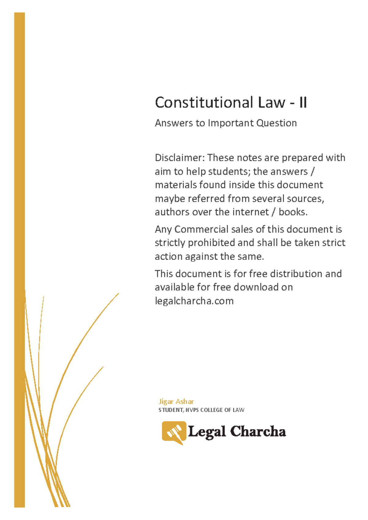 Constitutional Law II: Key Concepts and Important Questions - Studocu