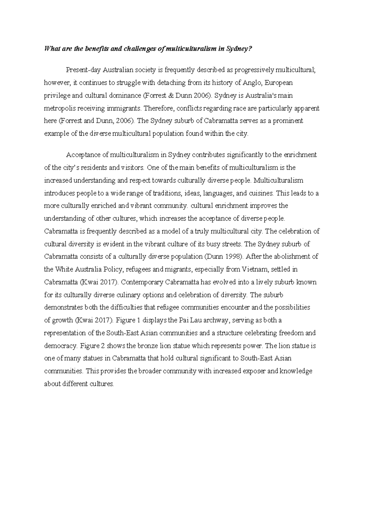 PPD 201: Essay on Benefits & Challenges of Multiculturalism in Sydney ...