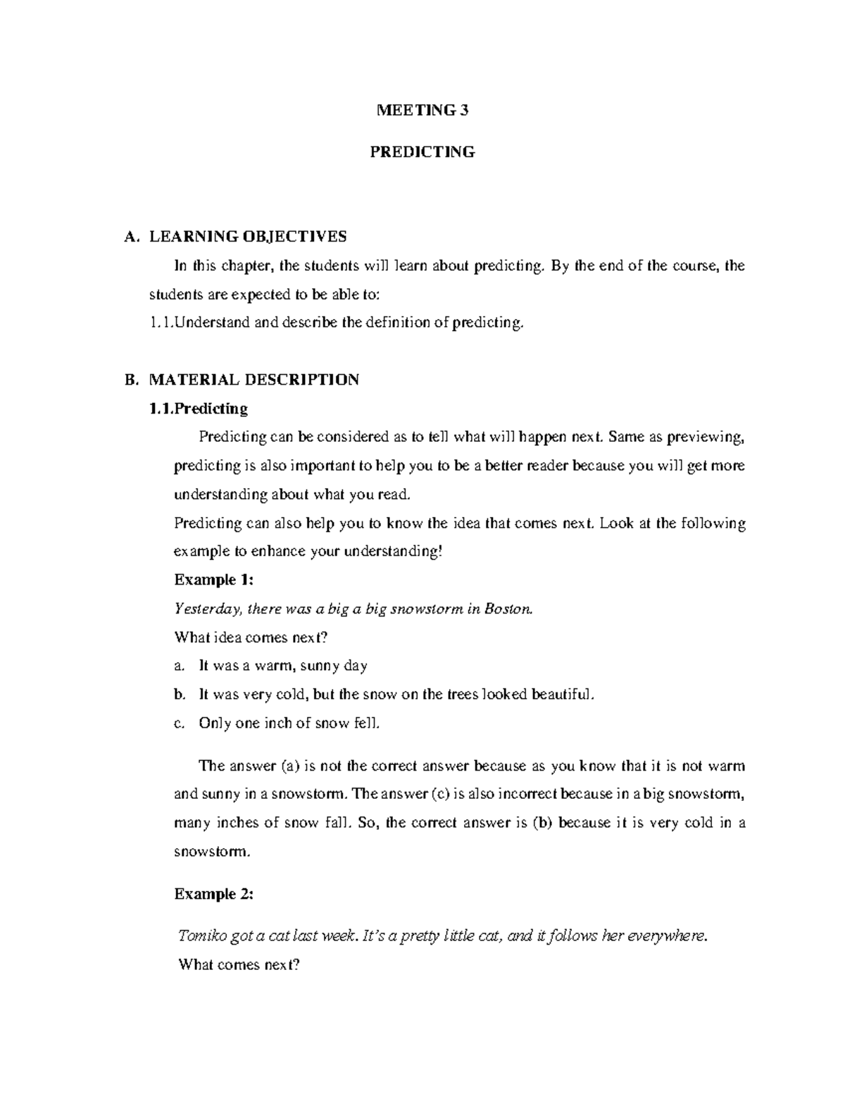 ENG 101 - Meeting 3: Predicting Strategies - Lecture Notes - Studocu