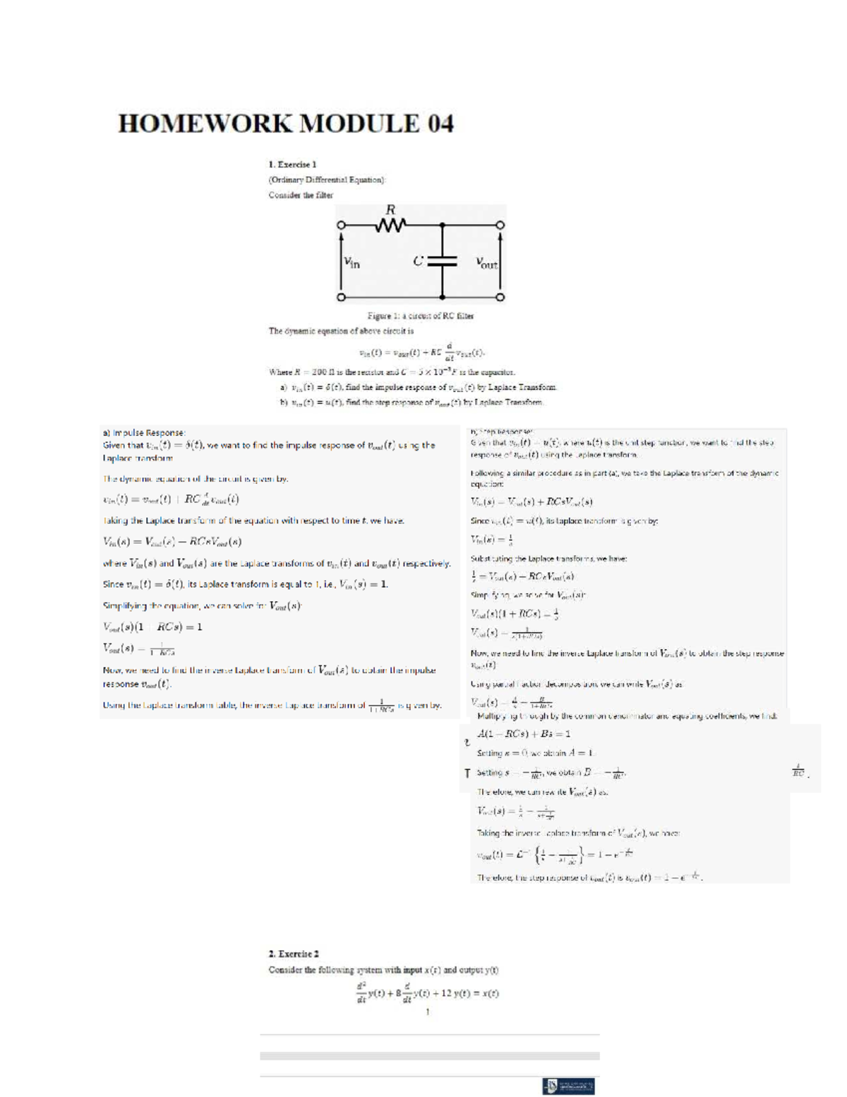 Homework INS2071: Module 04 - Impulse & Step Responses in ODEs - Studocu
