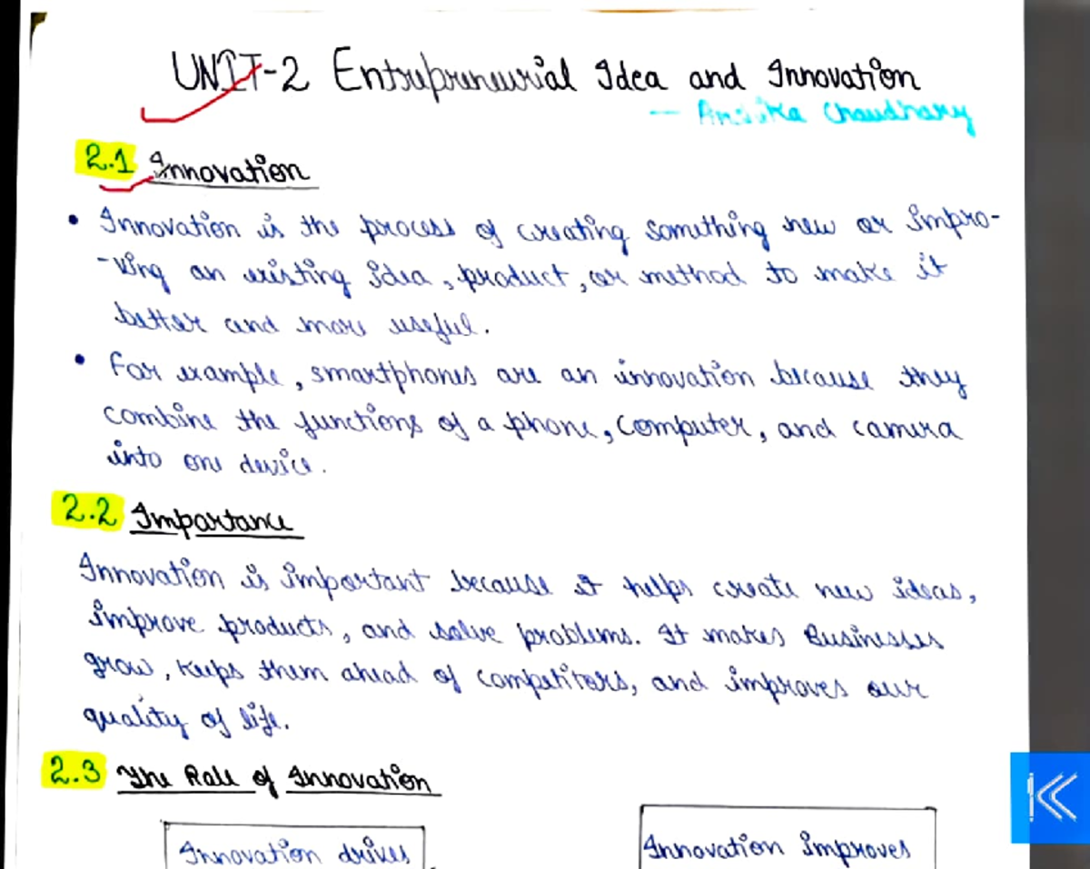 PME Unit 2 - Lecture Notes on Innovation and Entrepreneurial Ideas ...