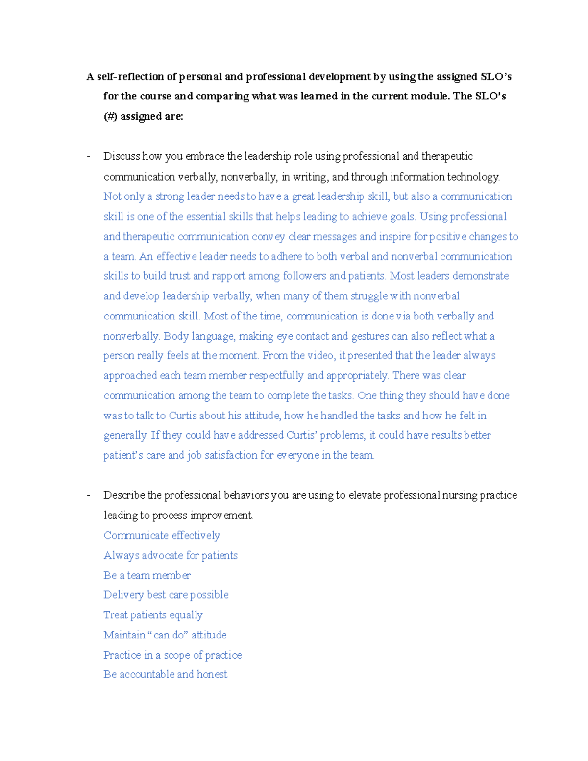 Reflection on Personal & Professional Growth: SLO Analysis Document ...