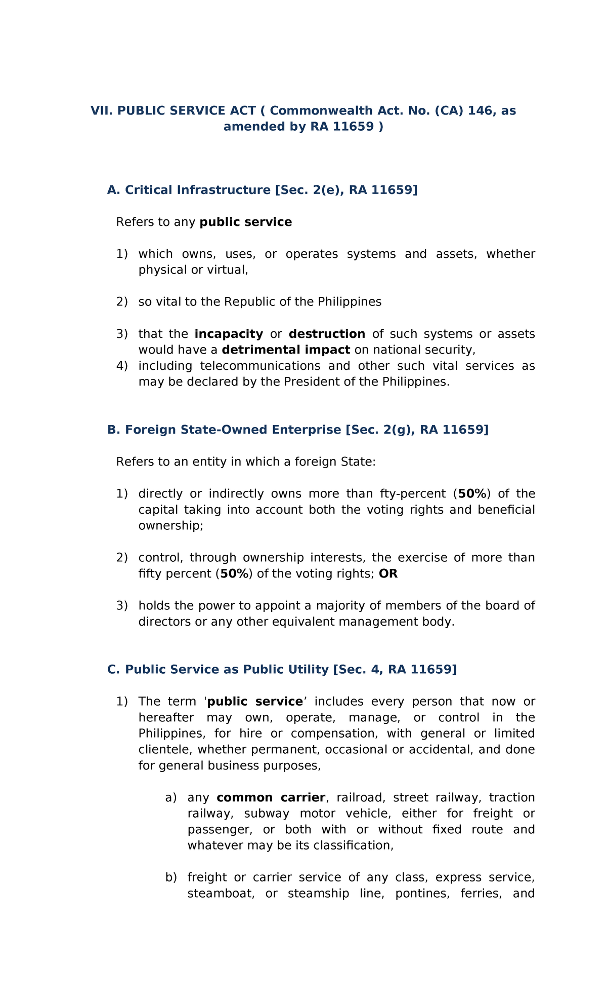 Public Service Act Overview (CA 146, RA 11659) - Mary Jane R. Verdida ...