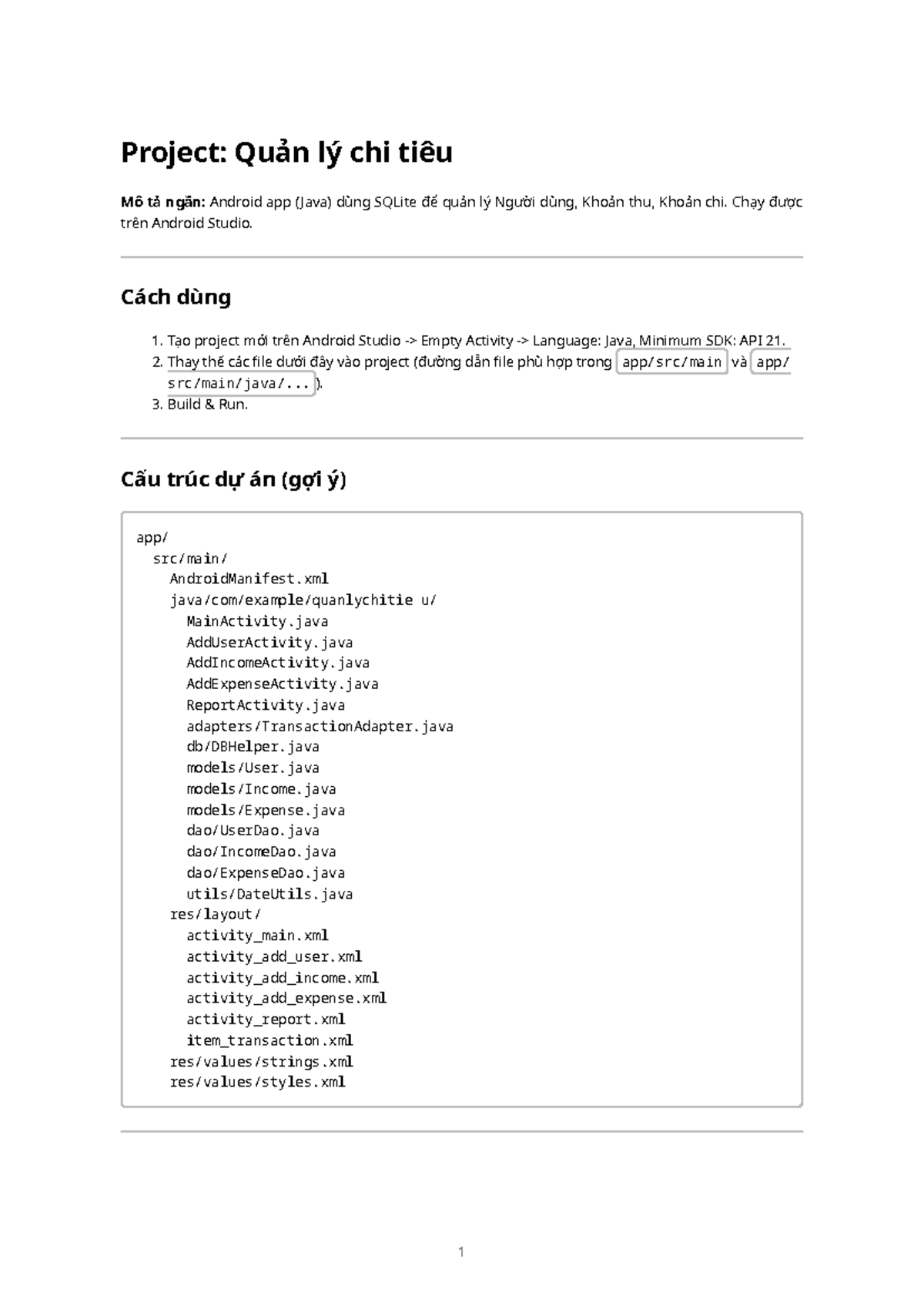 Quản Lý Chi Tiêu: Android App Project (Java, SQLite) - Studocu