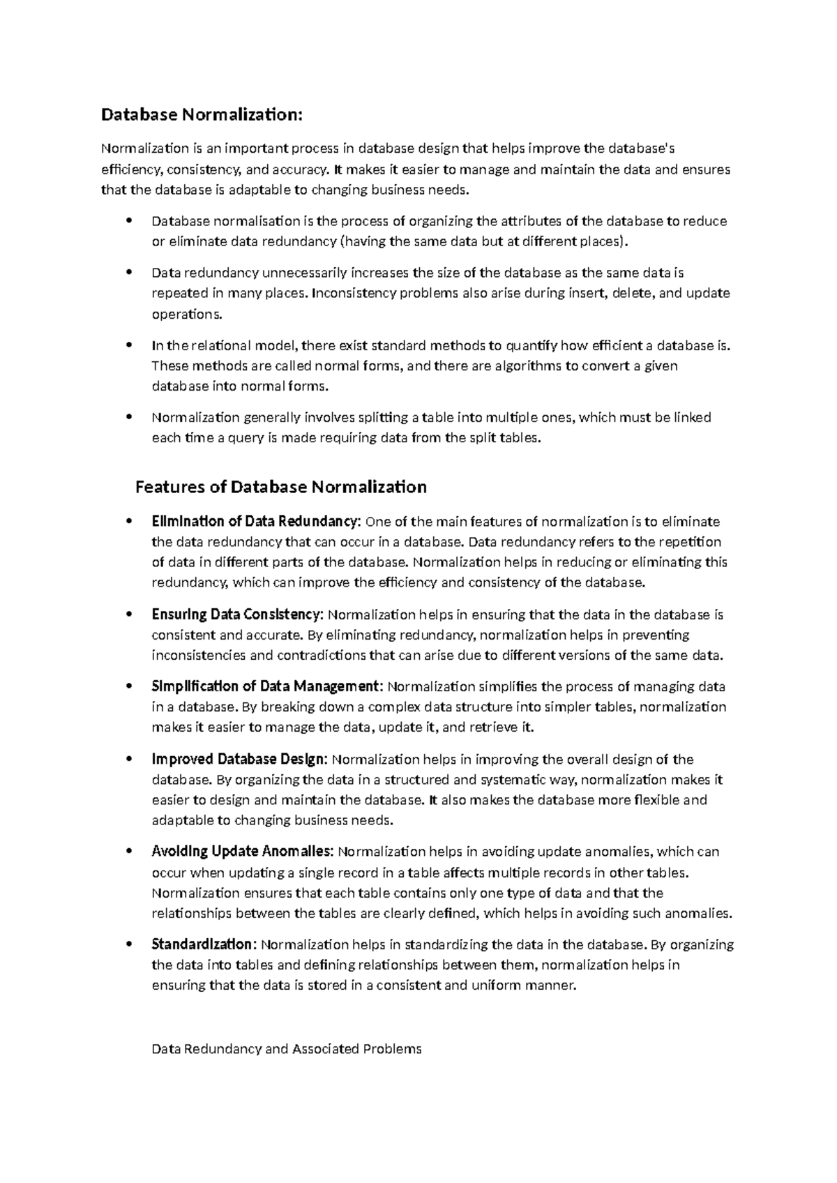 Database Normalization: Importance and Methods (RDBMS Notes) - Studocu