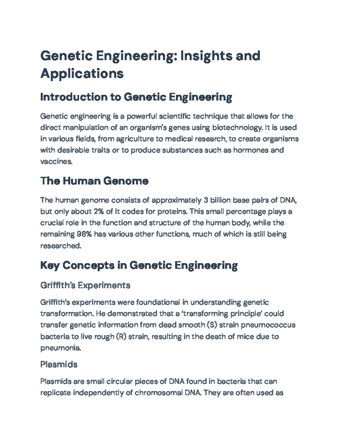 Genetic Engineering Techniques and Applications Overview (BIO101 ...