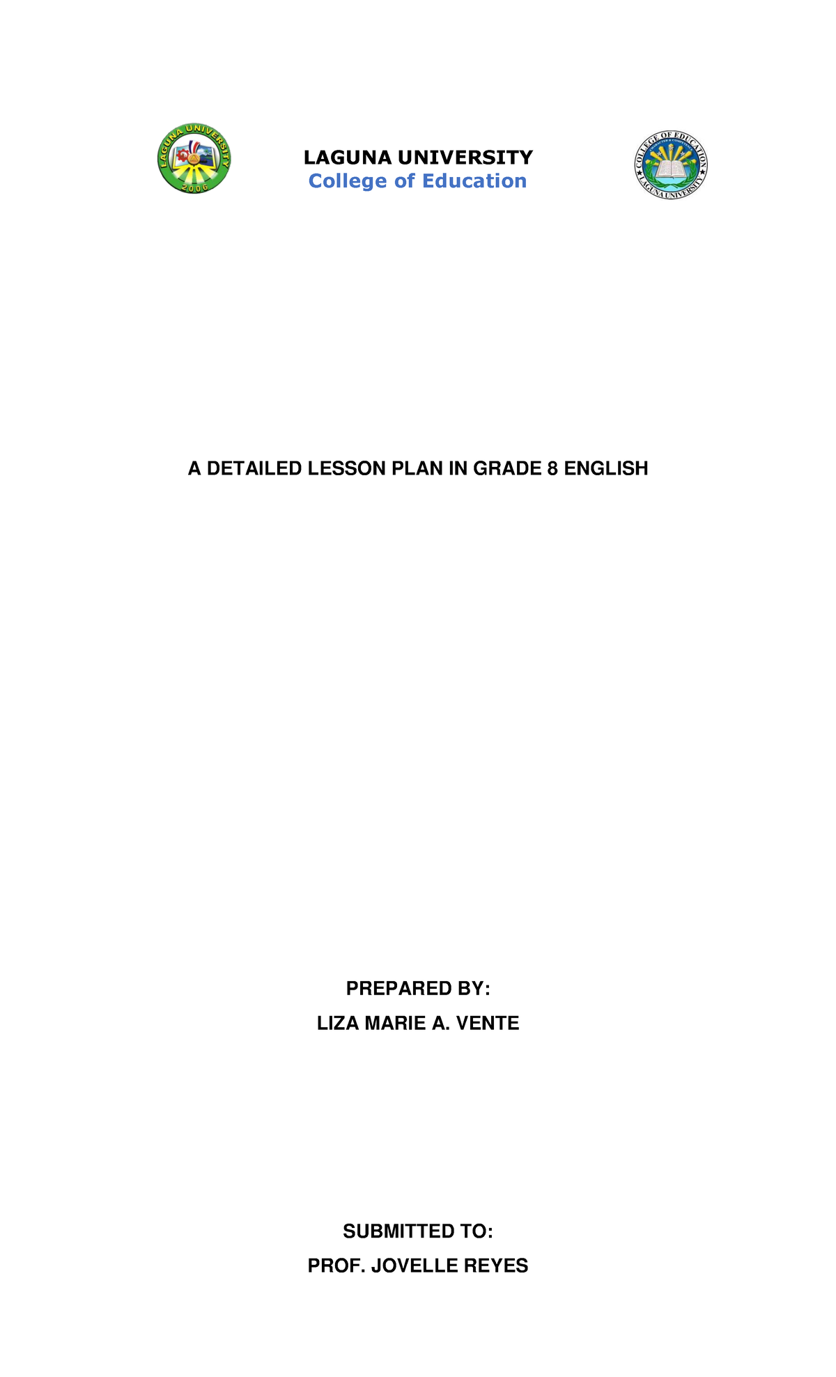 A Detailed Lesson Plan in English for Grade 8 DEMO - LAGUNA UNIVERSITY ...