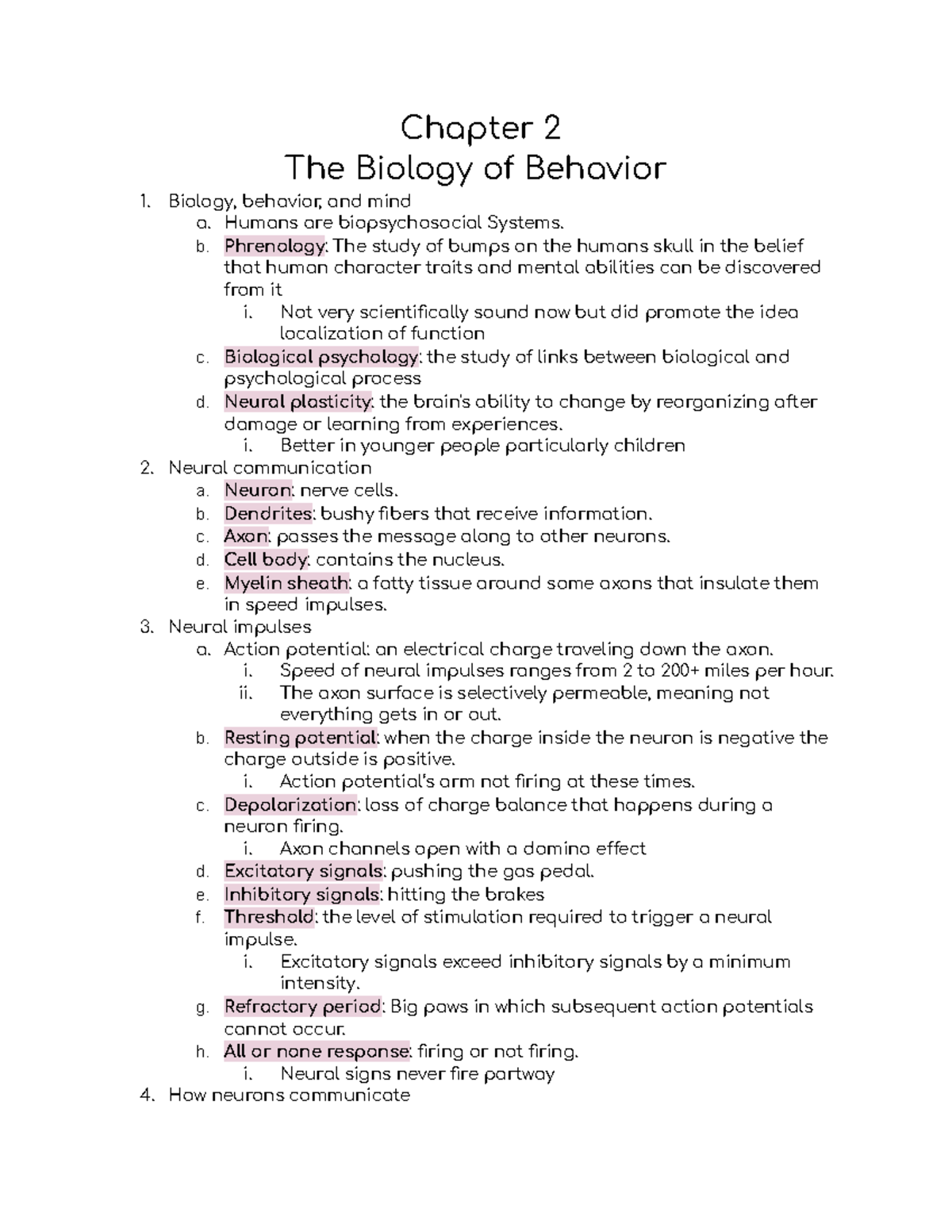 General Psychology CH2: The Biology of Behavior Summary - Studocu