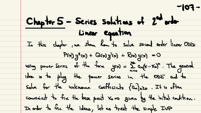 Chapter 5 - Series Solutions of 2nd Order Linear Equations Notes - Studocu