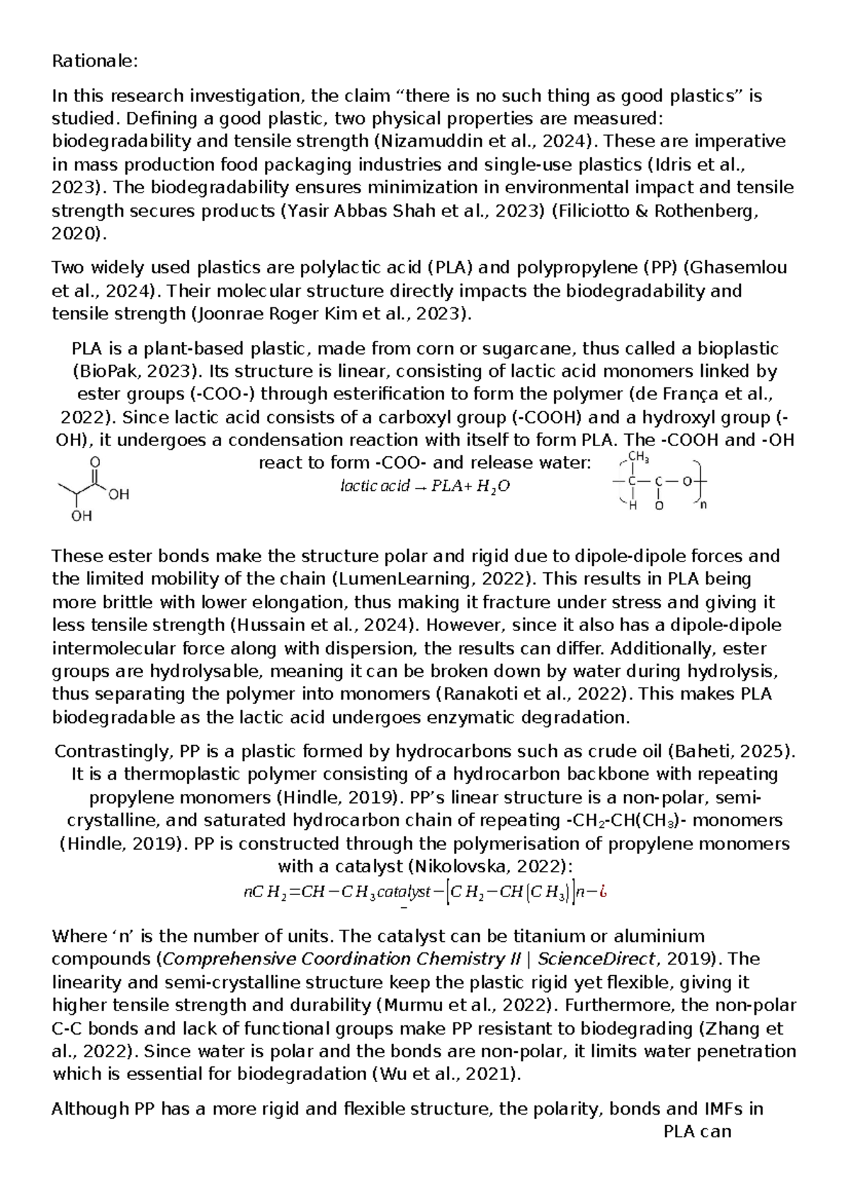 Chem Research Investigation: Comparing PLA and PP for Food Packaging ...
