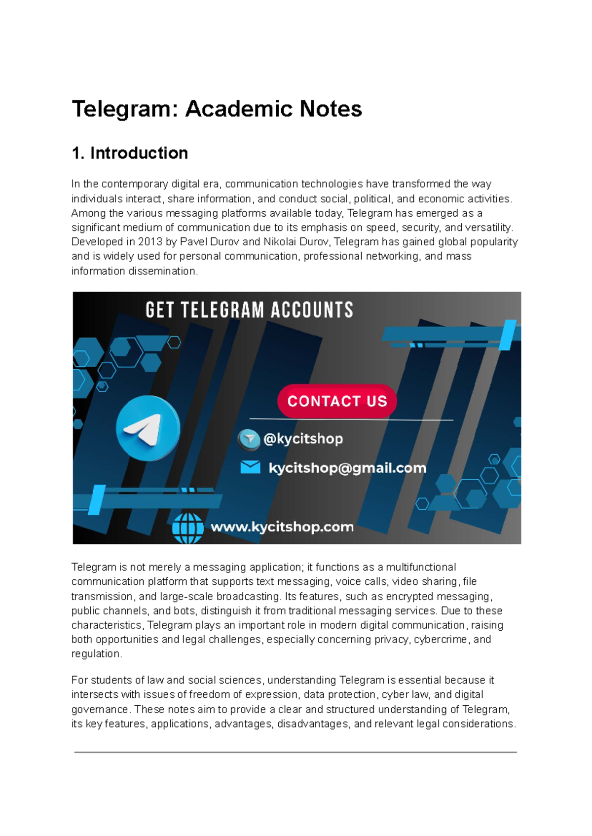 Telegram: Academic Notes on Communication & Legal Issues - Studocu