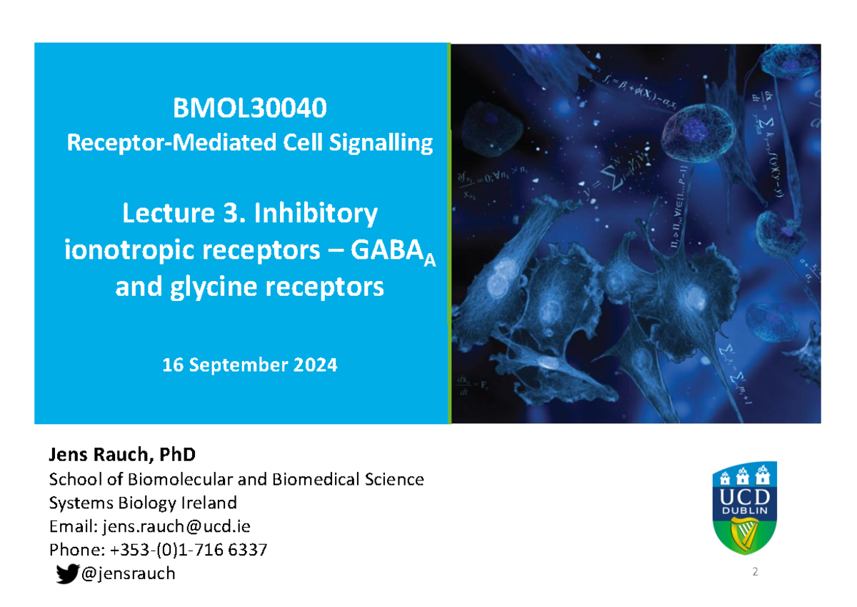 BMOL30040 Lecture 3: Inhibitory Signaling of GABAA & Glycine Receptors ...
