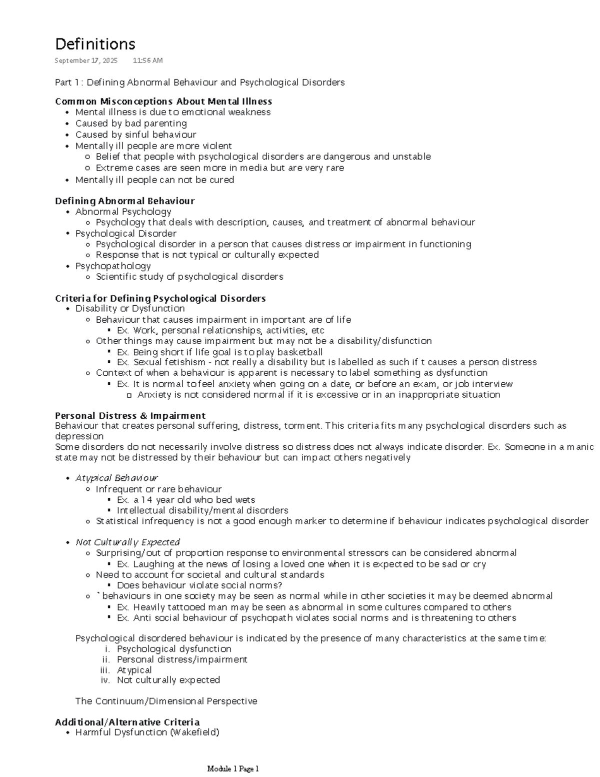 Psychopathology Module 1: Defining Abnormal Behavior & Misconceptions ...