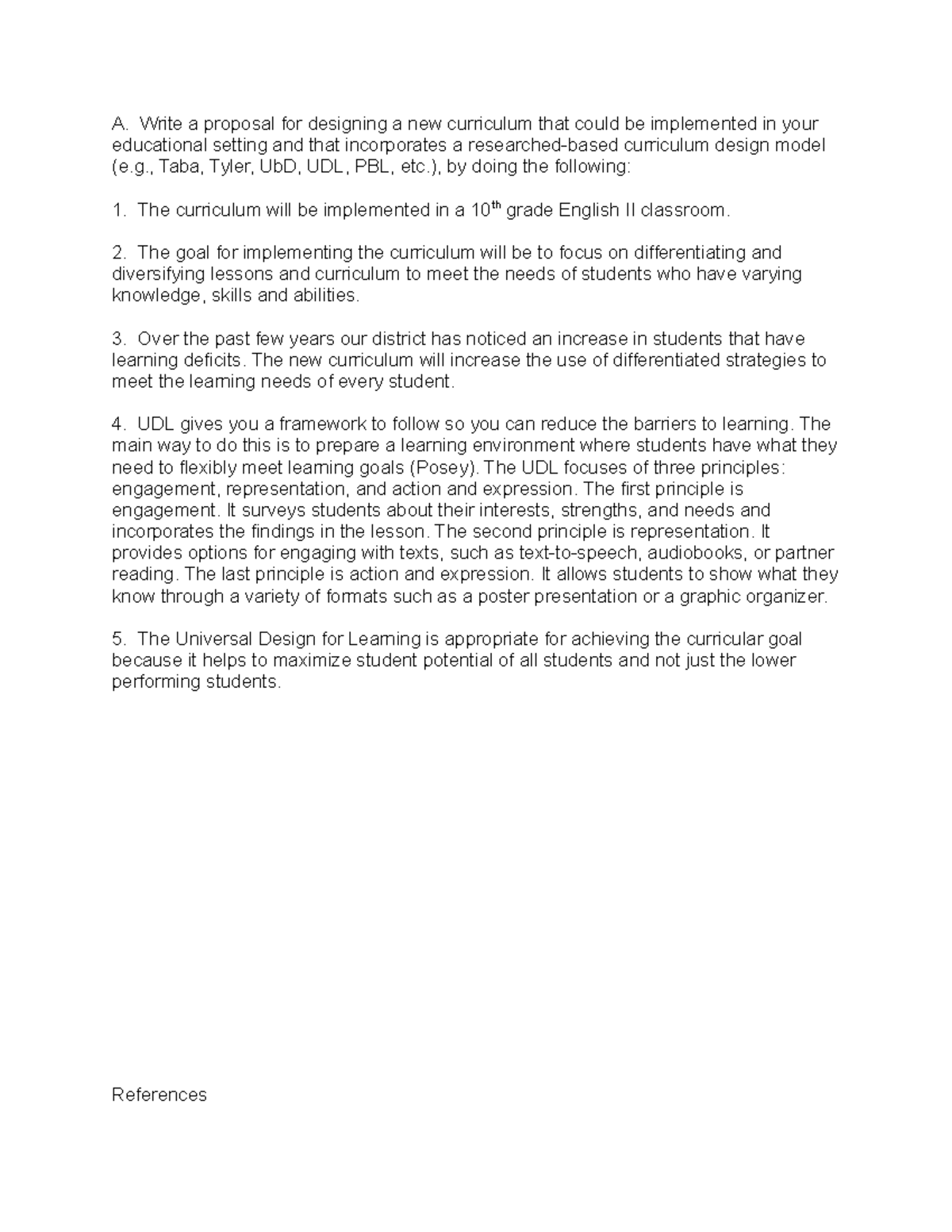 Applying Curriculum Models - A. Write a proposal for designing a new ...